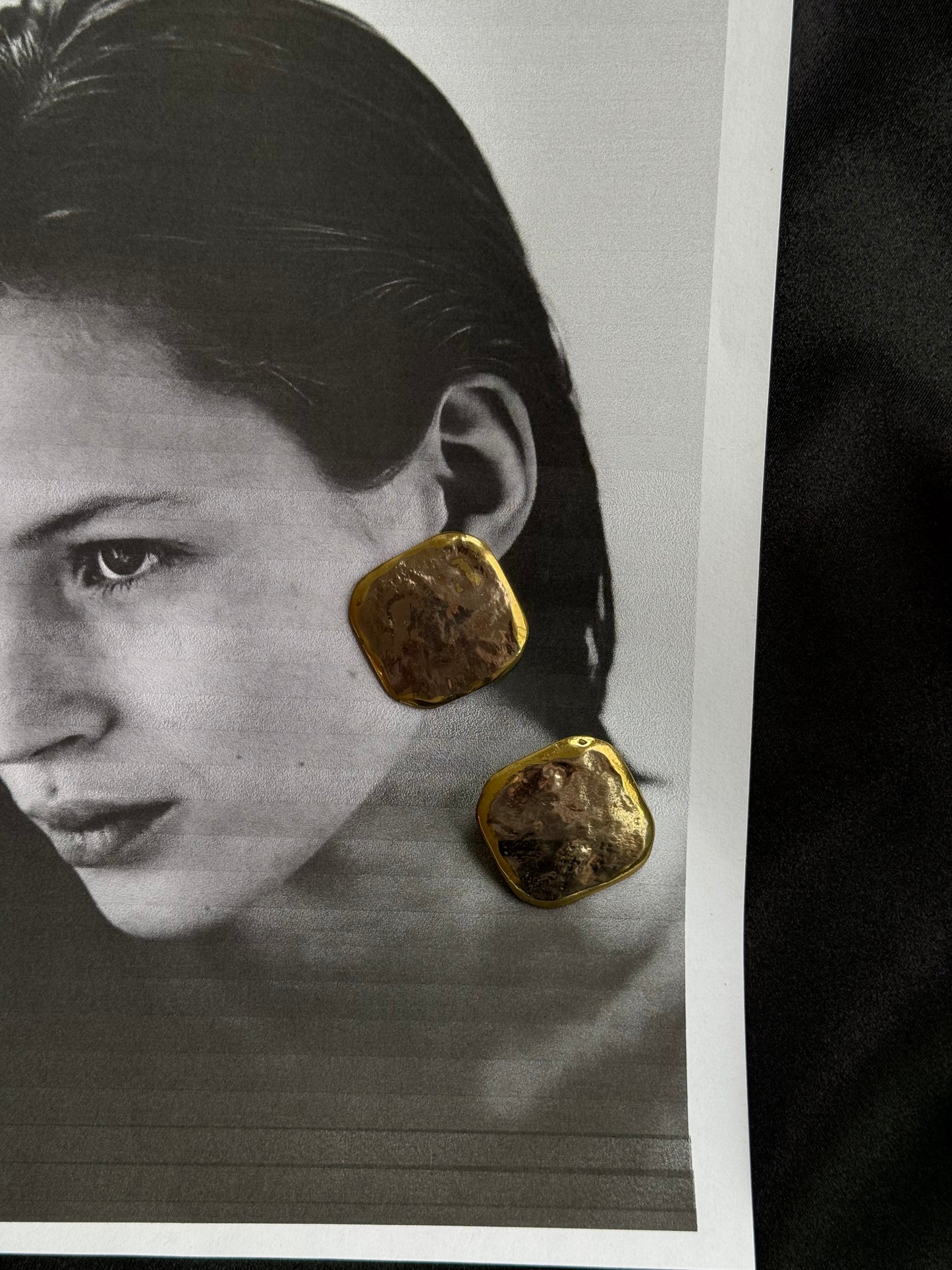 Vintage Hammered Gold Statement Earrings