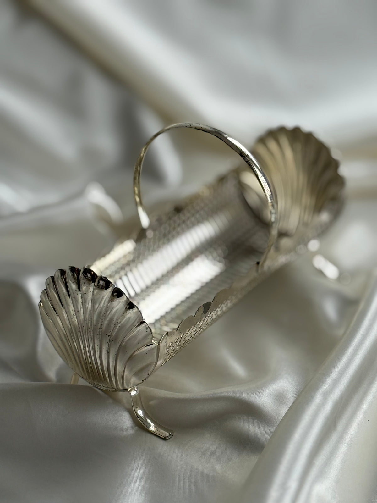 Vintage English-Style Silver-Plated Shell Motif Biscuit Tray – 8.5”