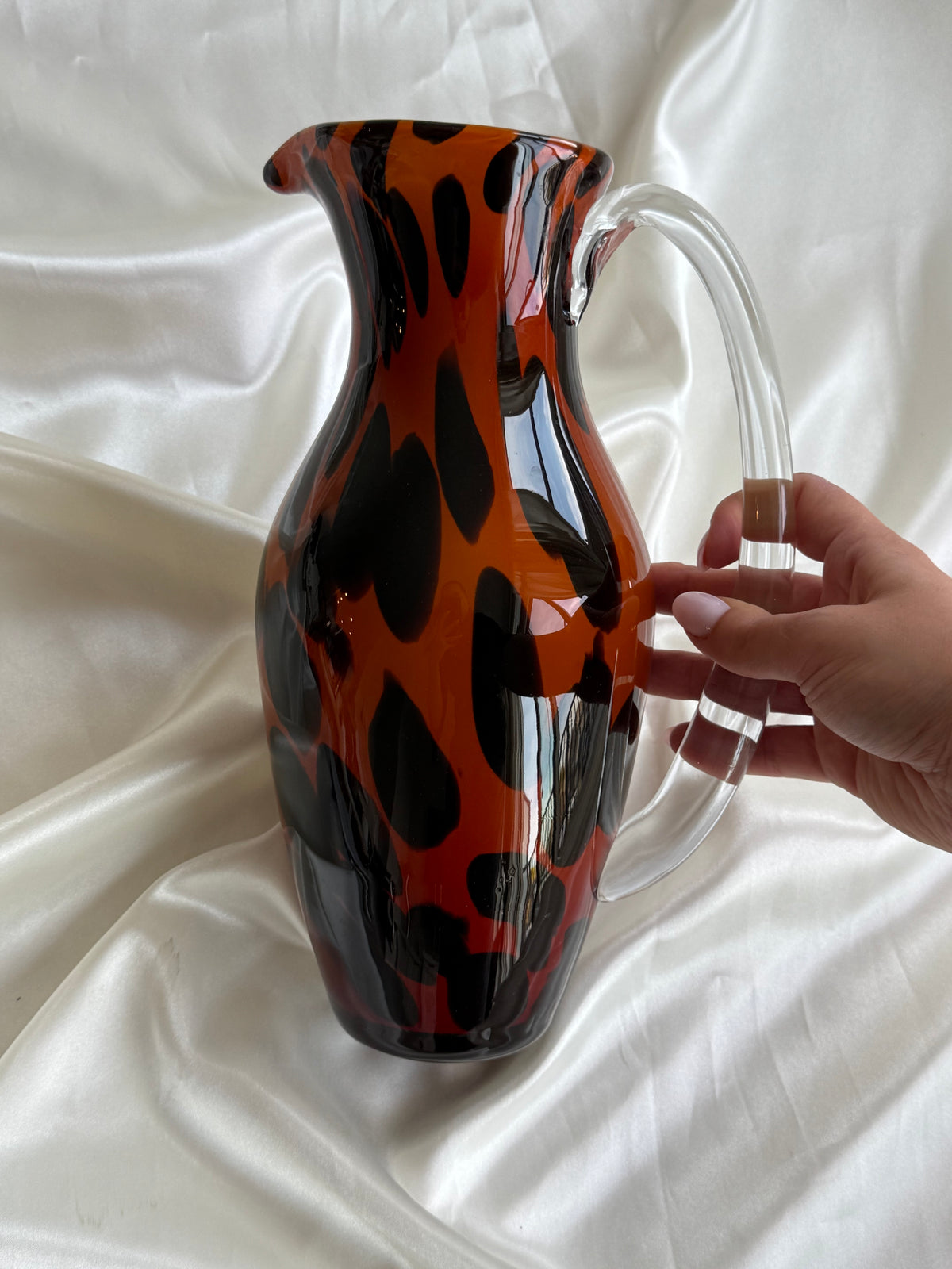 Vintage Leopard Print Art Glass Pitcher