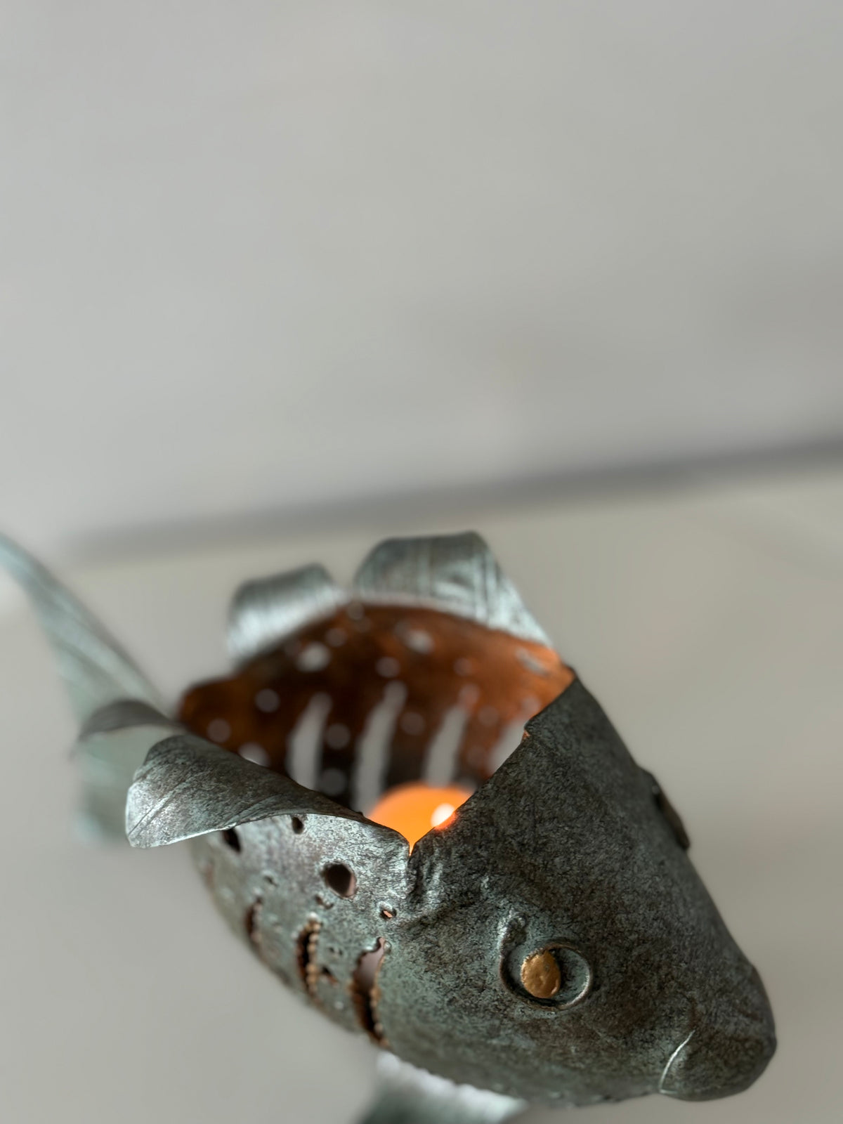 Vintage Pierced Metal Fish Candle Holder