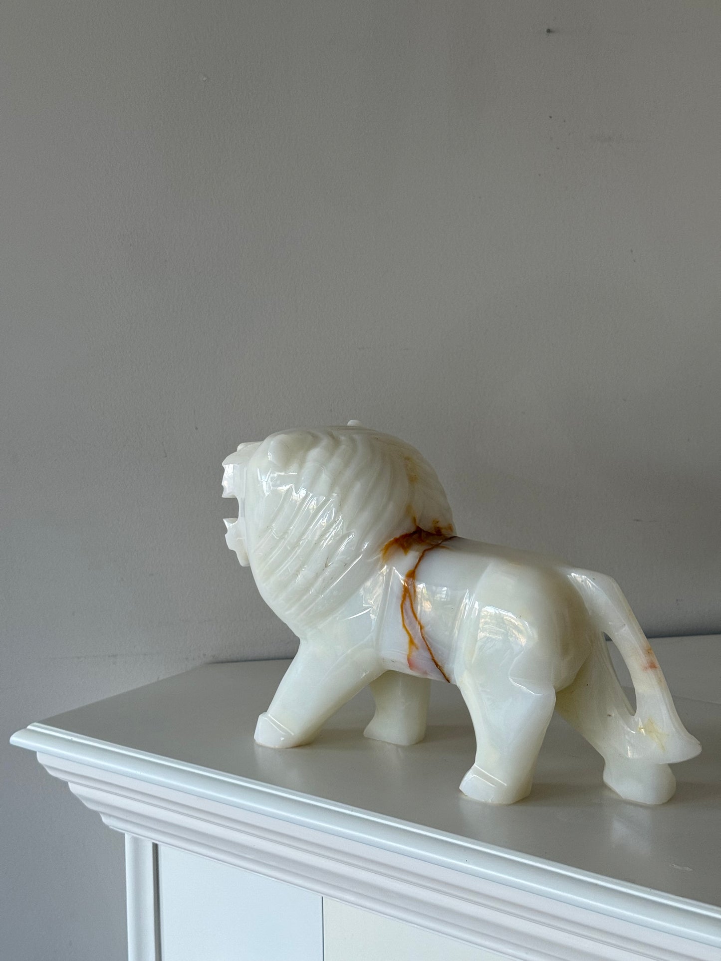 Large Carved White Onyx Lion
