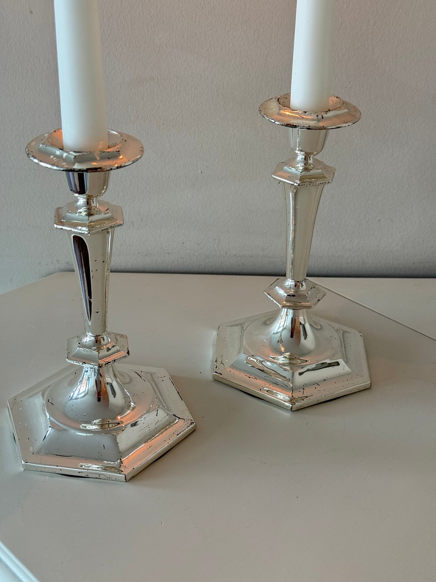 Silver-Toned Taper Candleholders — Set of 2