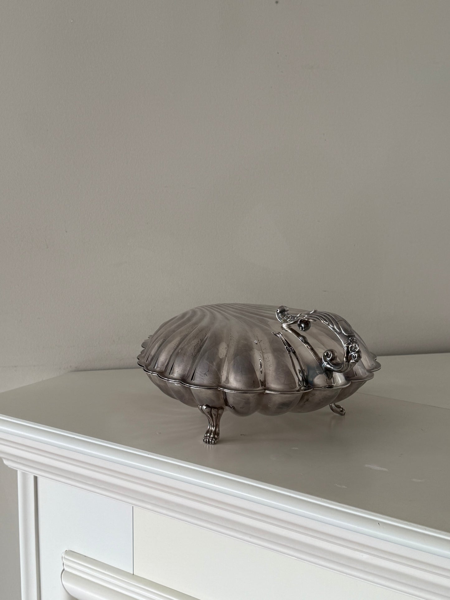 Vintage Silver-Plated XL Clamshell Serving Dish