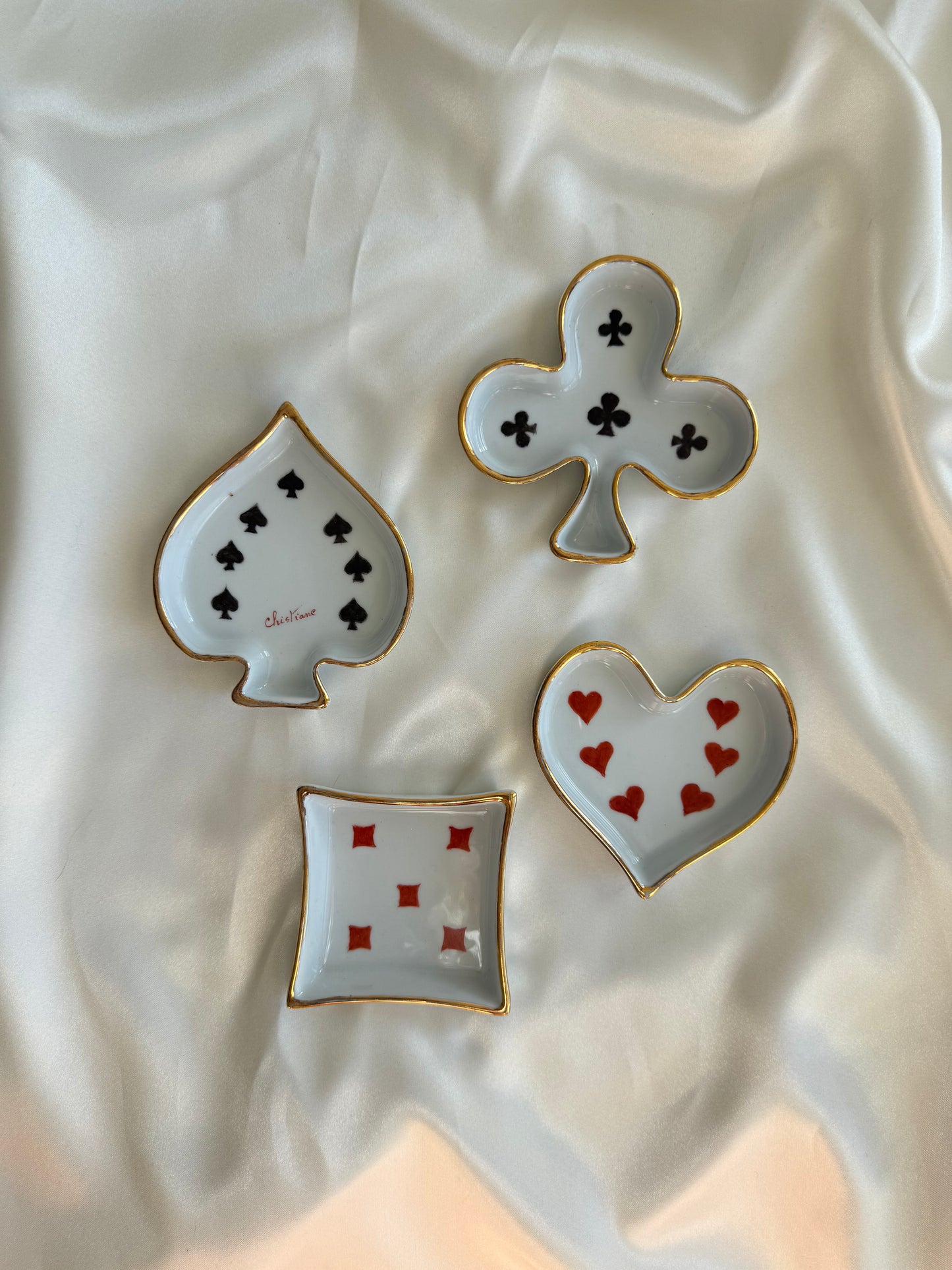 Philippe Deshoulières Porcelain Playing Card Trinket Dishes – Set of 4