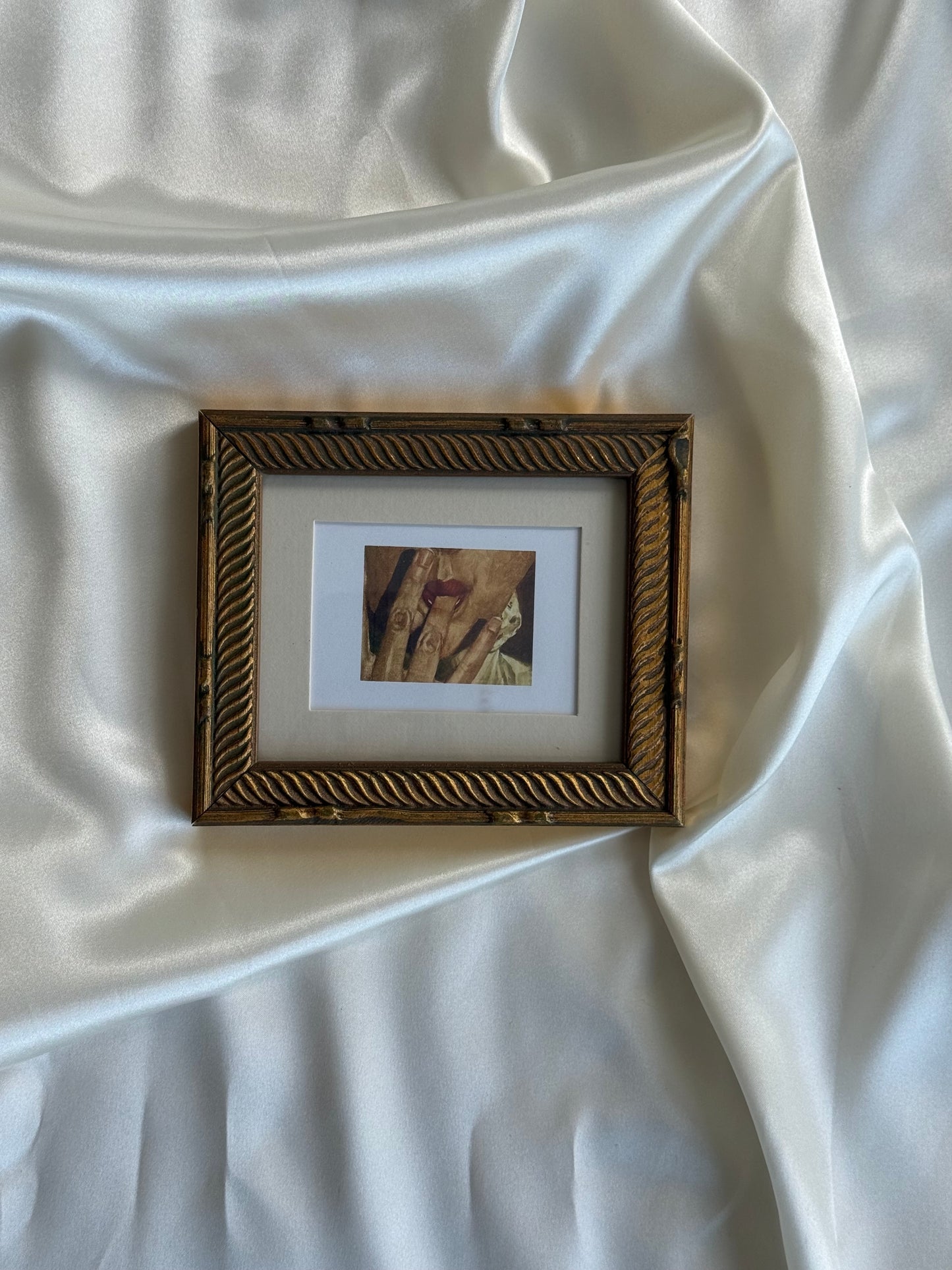Vintage Gold-Tone Wooden Frame with Miniature Art Print