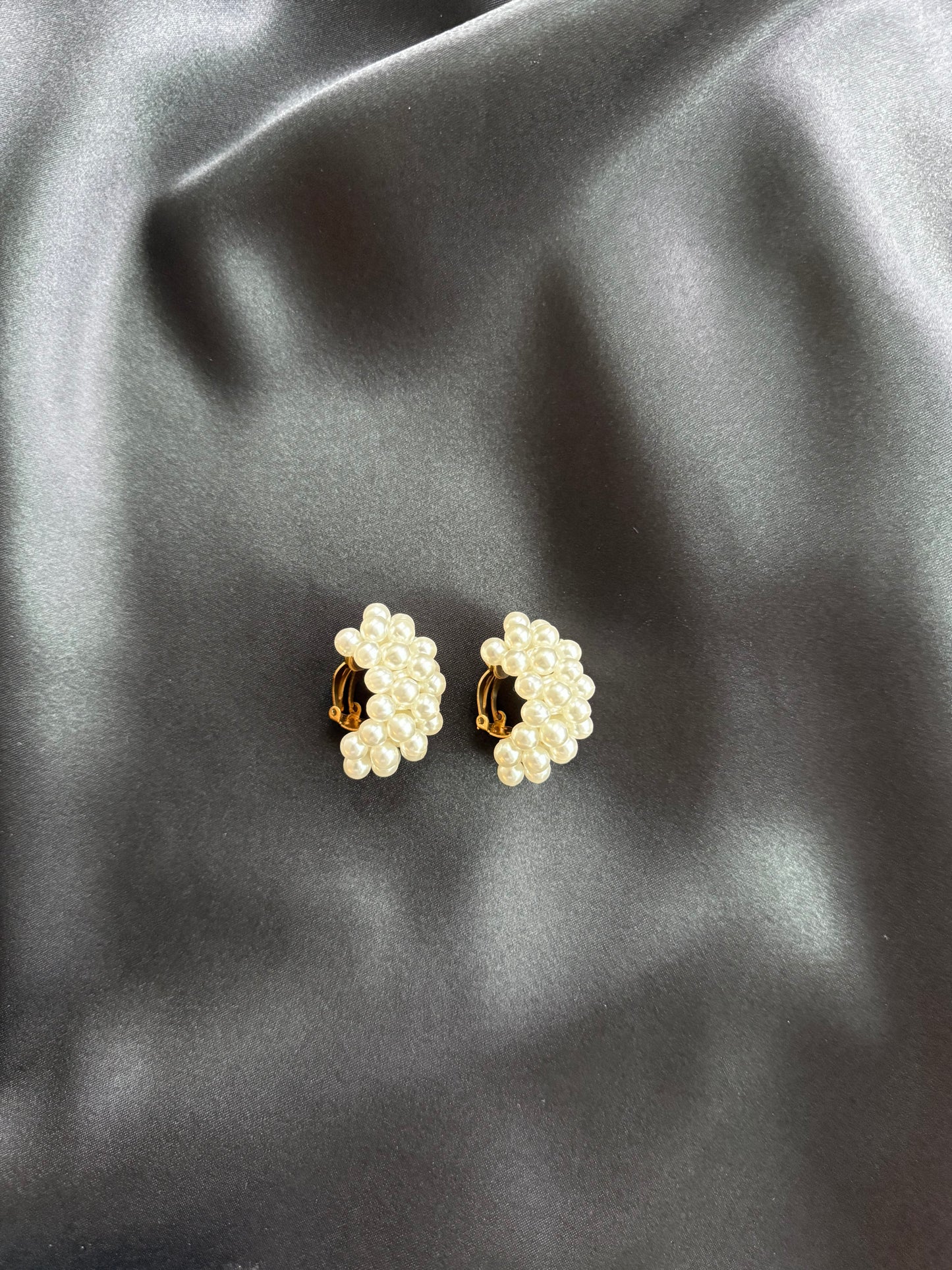 Vintage Faux Pearl Cluster Clip-On Earrings