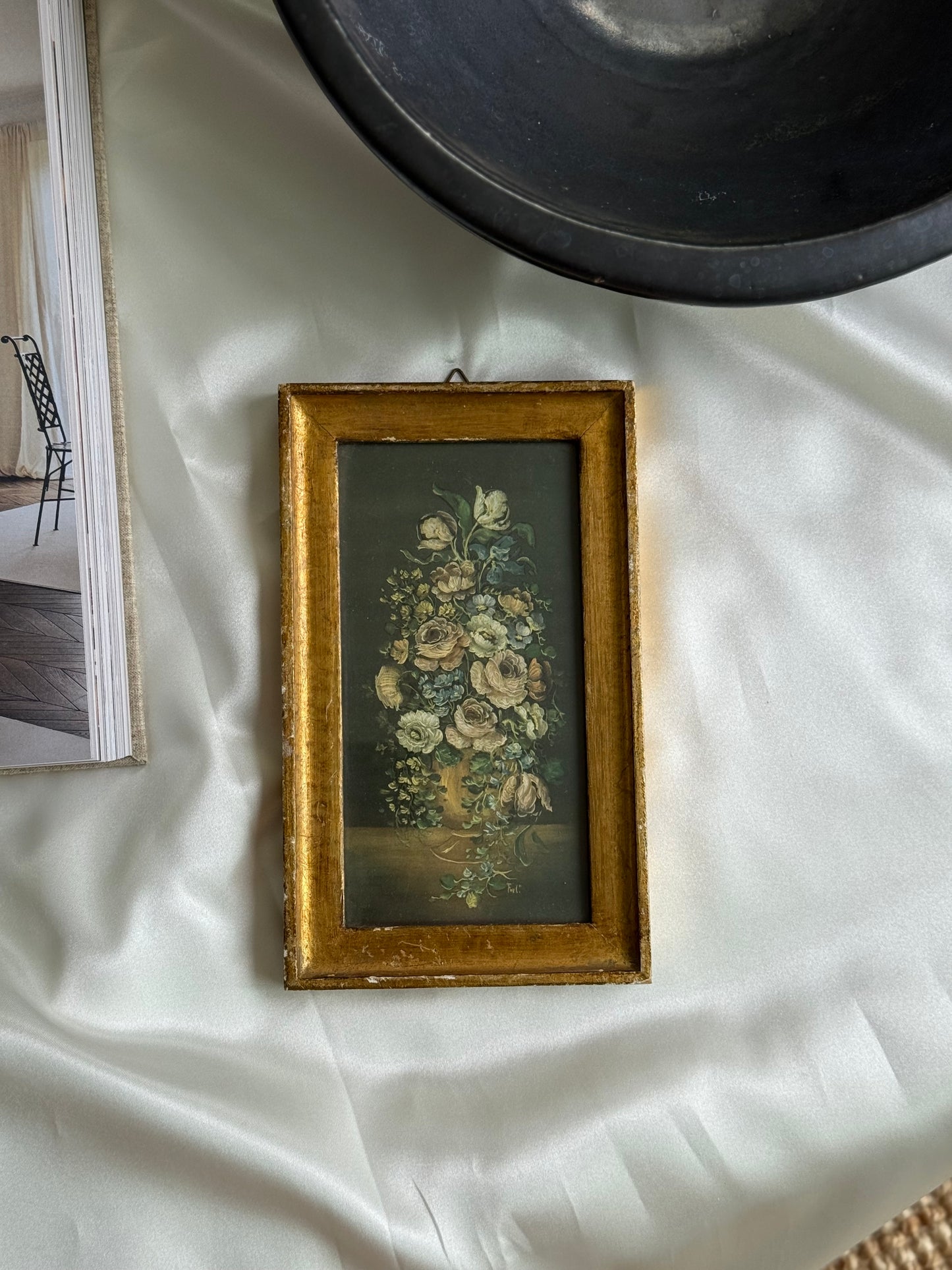 Vintage Italian Gold Framed Floral Print – Flemish School Still Life