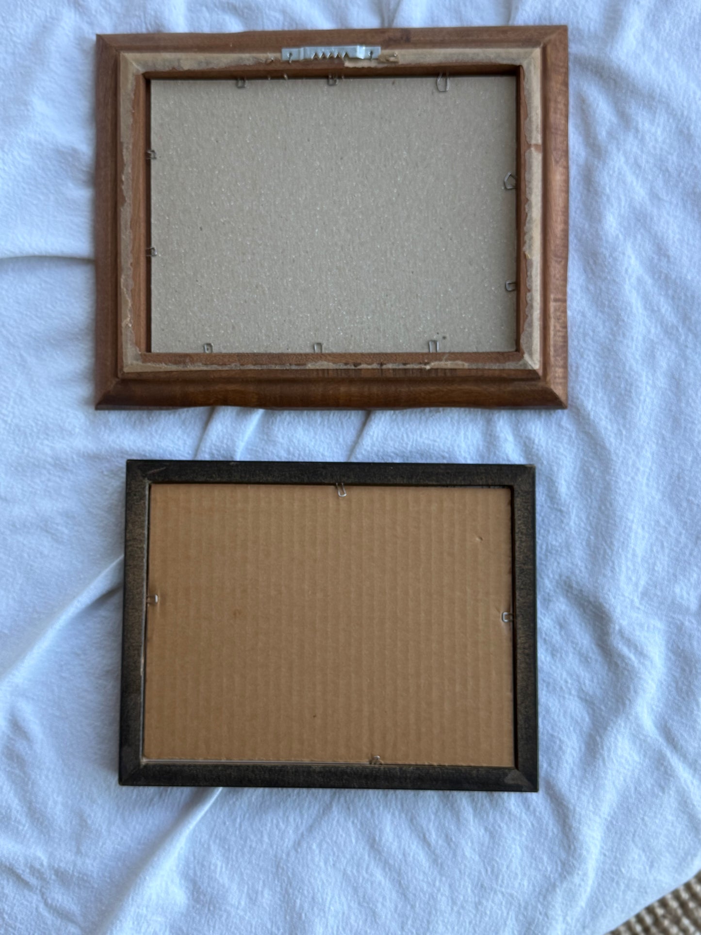 Pair of Vintage Framed Art Prints – Rustic Farm Landscape & Abstract Miniature