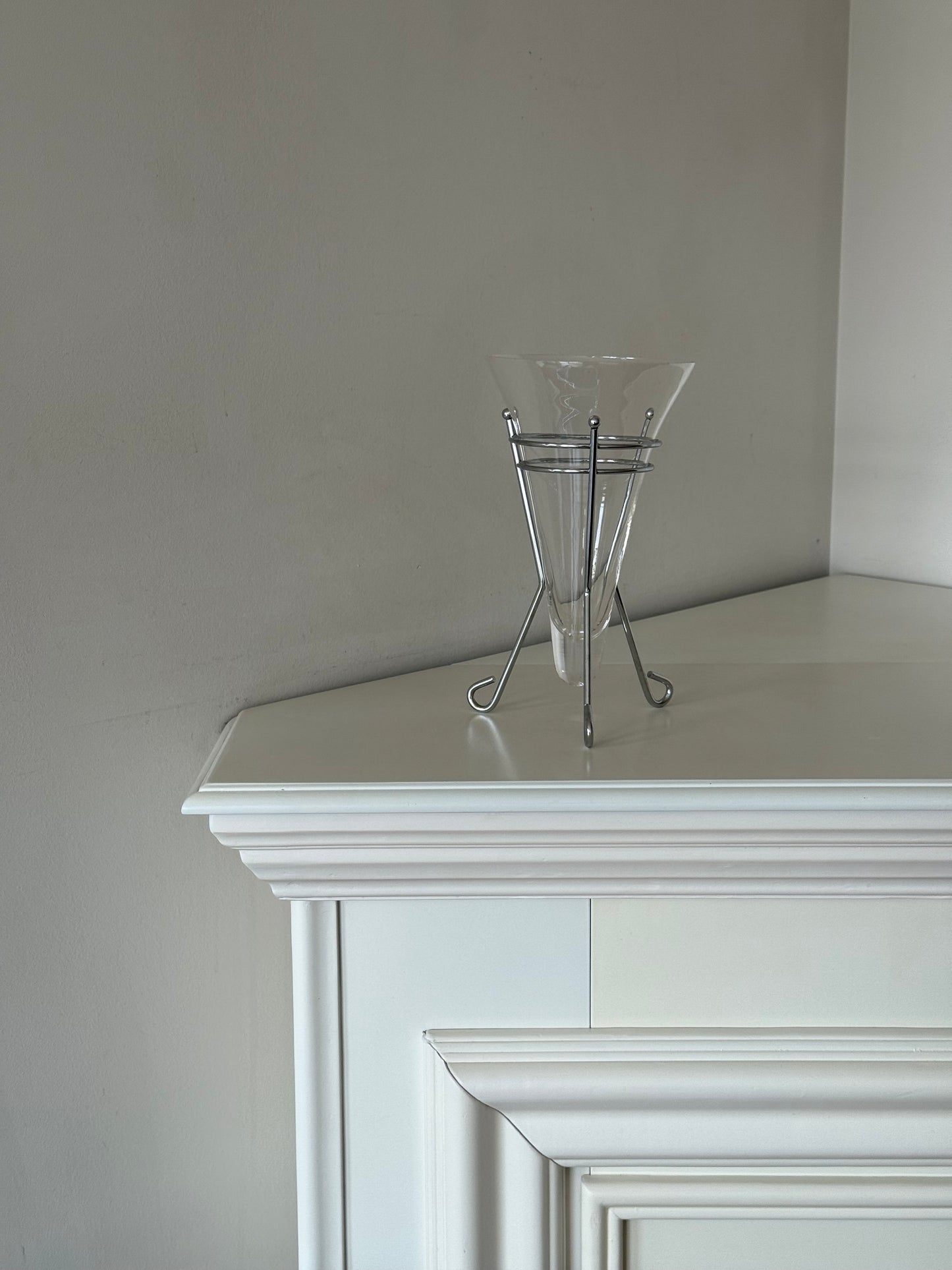 Vintage Glass Vase with Chrome Tripod Stand