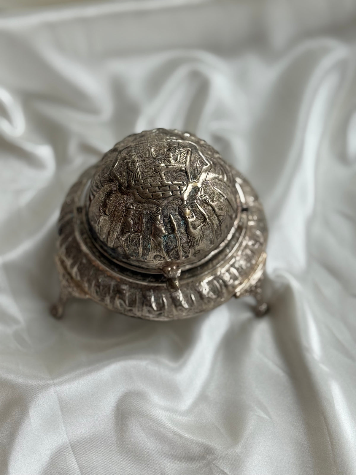 Vintage Egyptian Revival Caviar Serving Dish with Revolving Dome