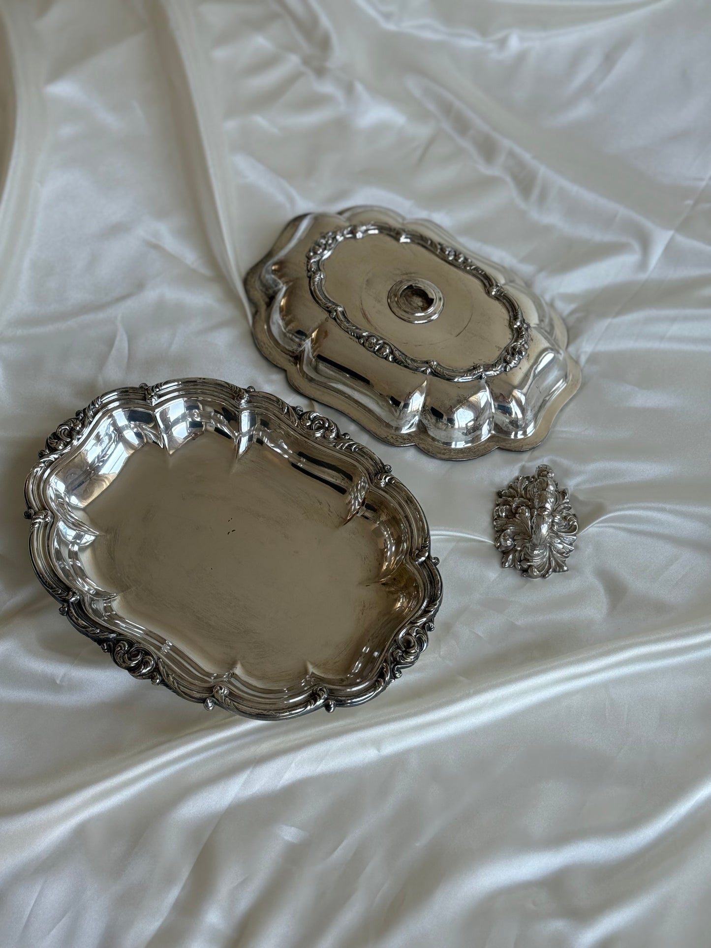Antique Rococo Revival Lidded Entrée Dish with Removable Lock Handle