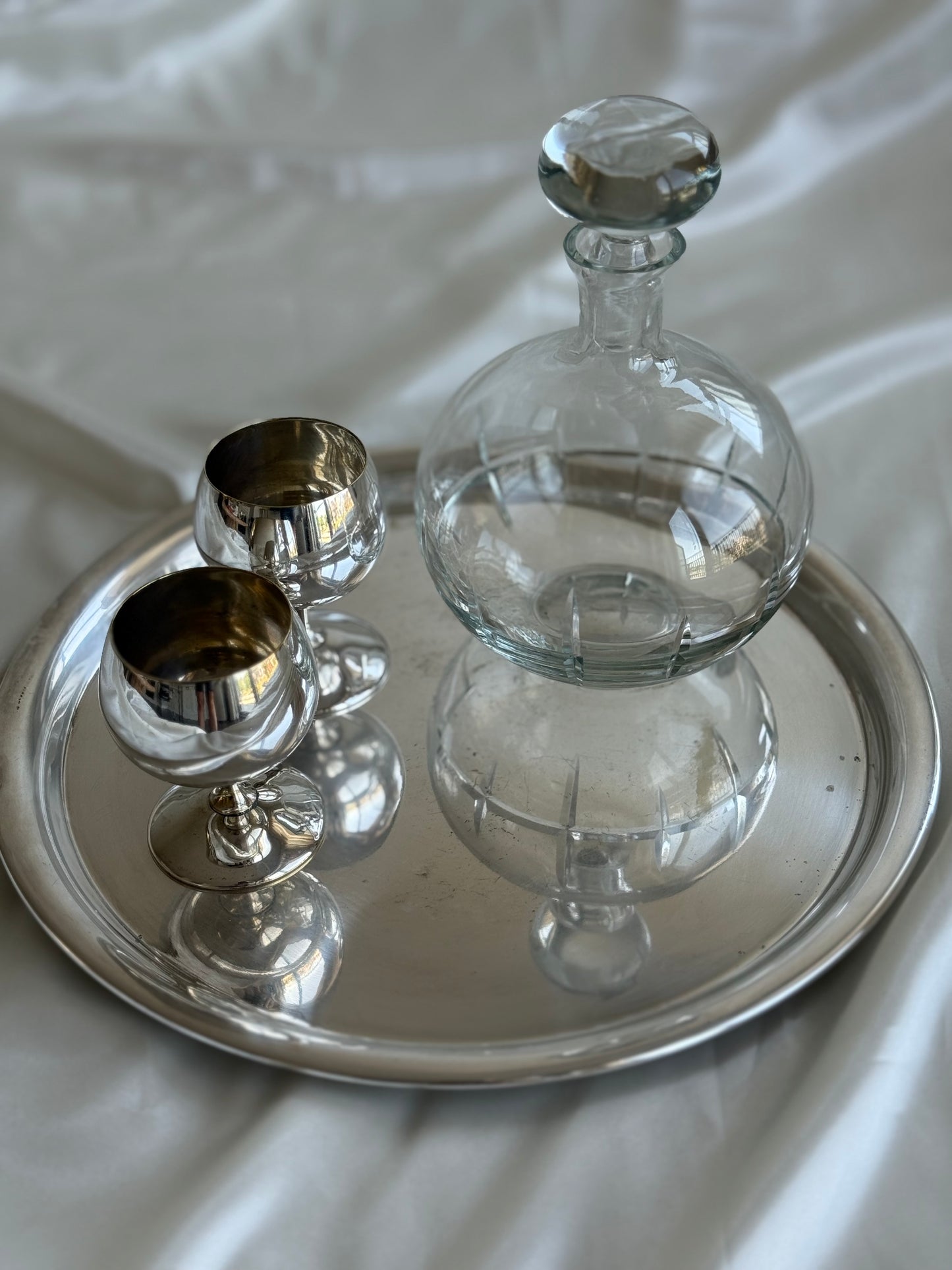 Vintage Silver-Plated Cognac Goblets – Set of 4 | Made in Spain