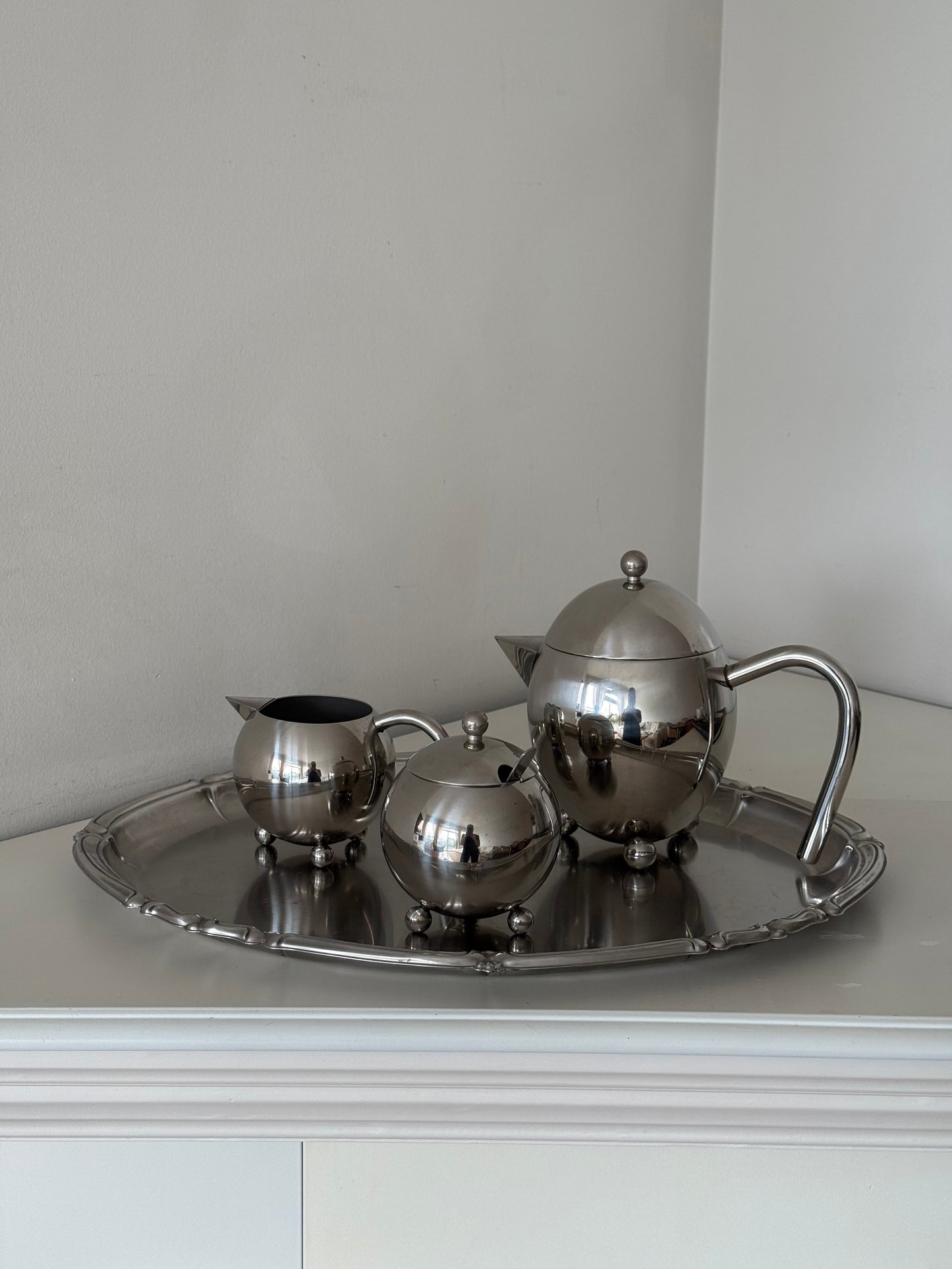 Vintage Mid-Century Stainless Steel Tea Set – 3 Piece