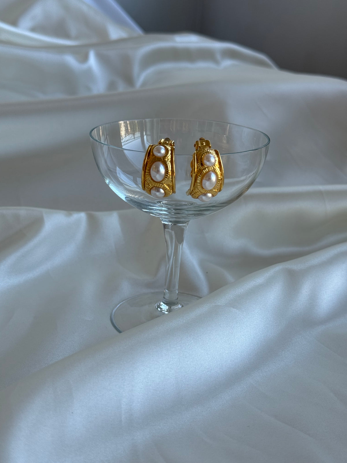 Vintage Faux Pearl Gold-Tone Clip-On Earrings