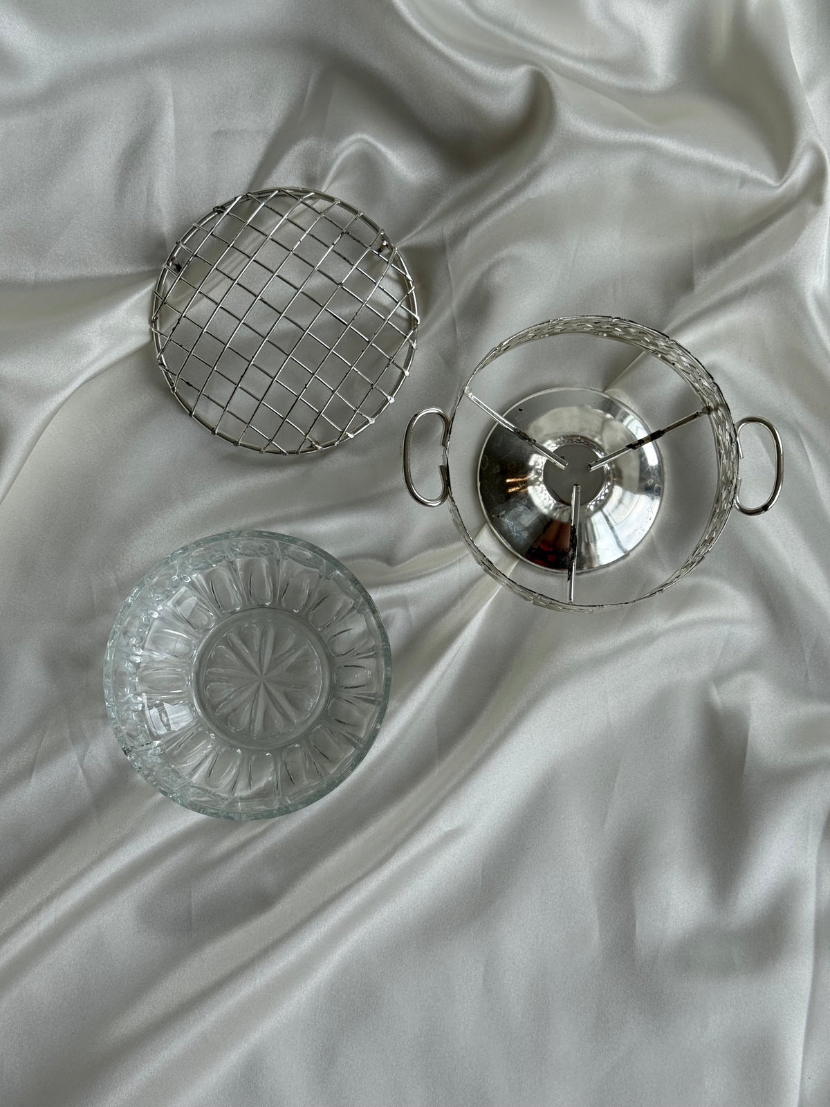 Vintage Glass Rose Bowl with Silver-plated Flower Frog & Stand