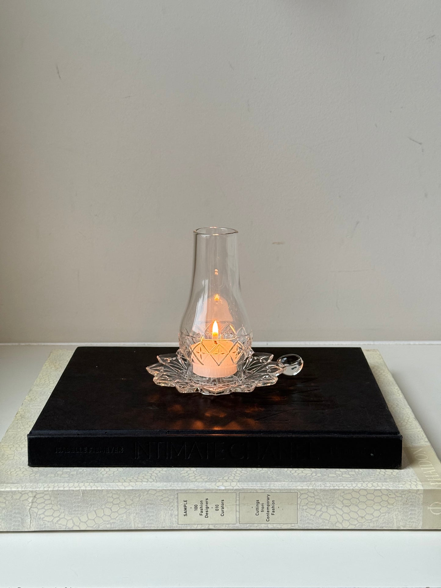 Vintage Glass Tealight Candle Holder with Chimney