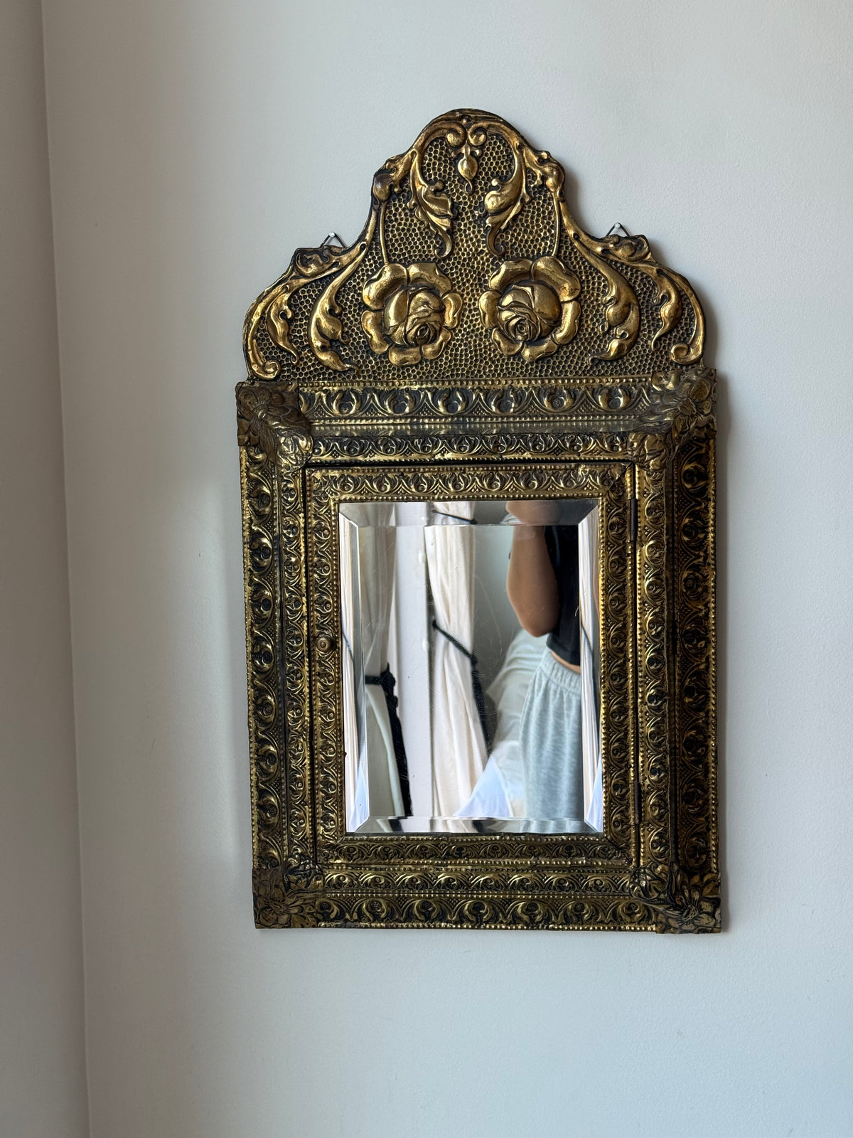 Antique Dutch Art Nouveau Brass Mirror Cabinet with Original Brushes | Circa 1900