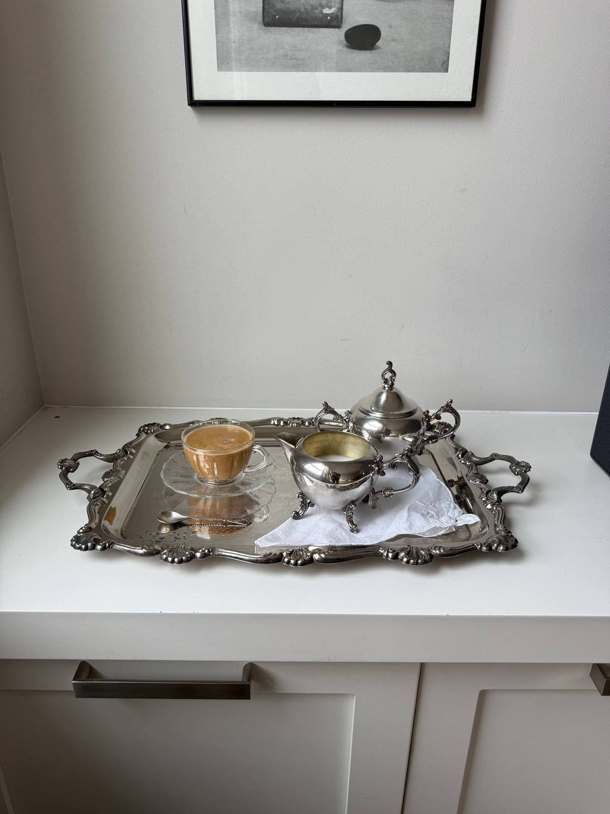 Vintage Silver Plated Footed Sugar Bowl & Creamer Set – Ornate Scroll Design