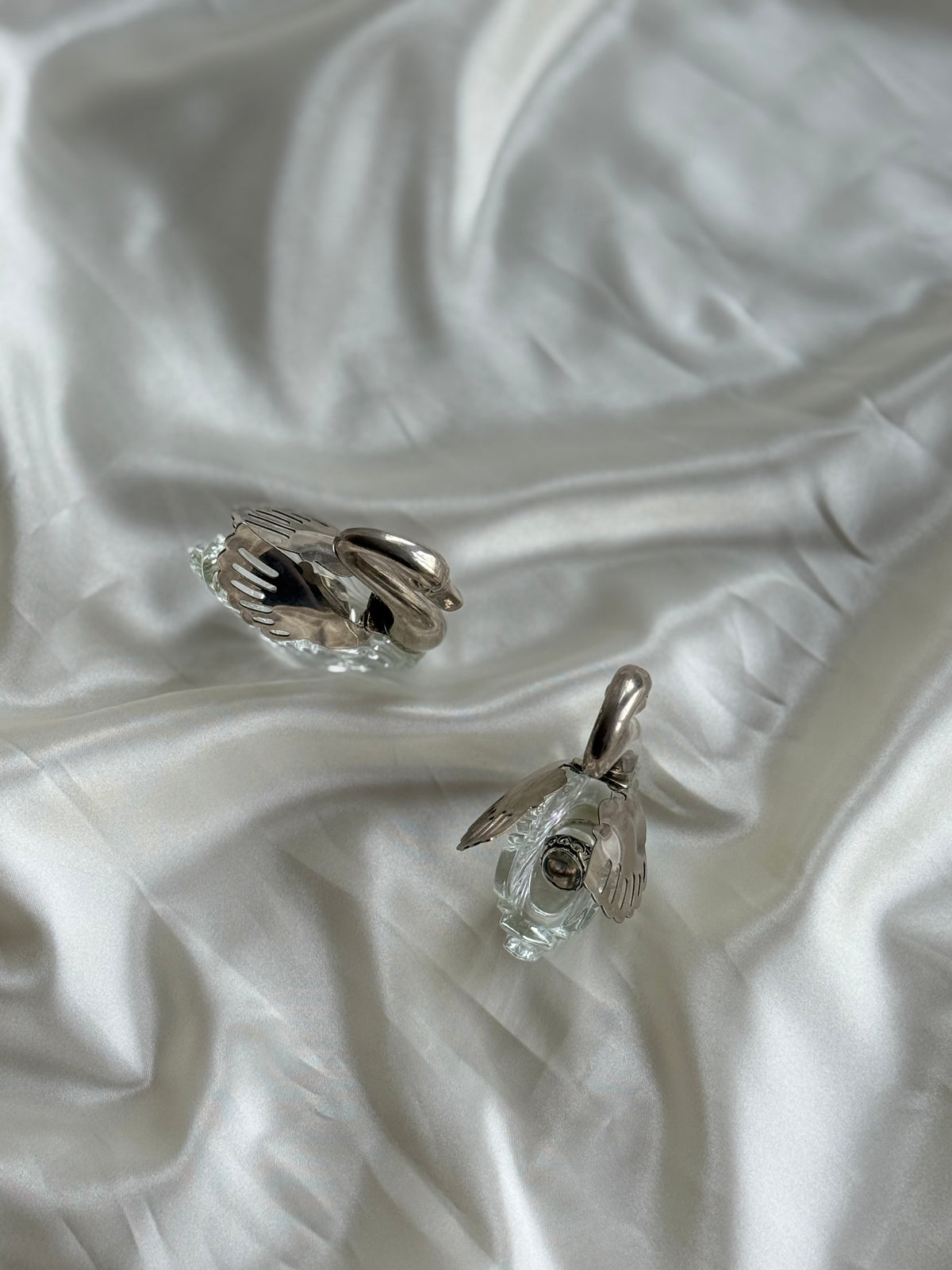 Vintage Italian Silver-plated & Glass Swan Salt Cellar