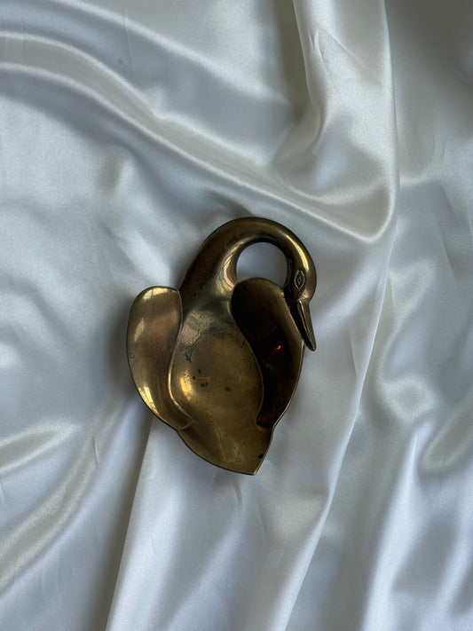 Vintage Solid Brass Swan Trinket Dish