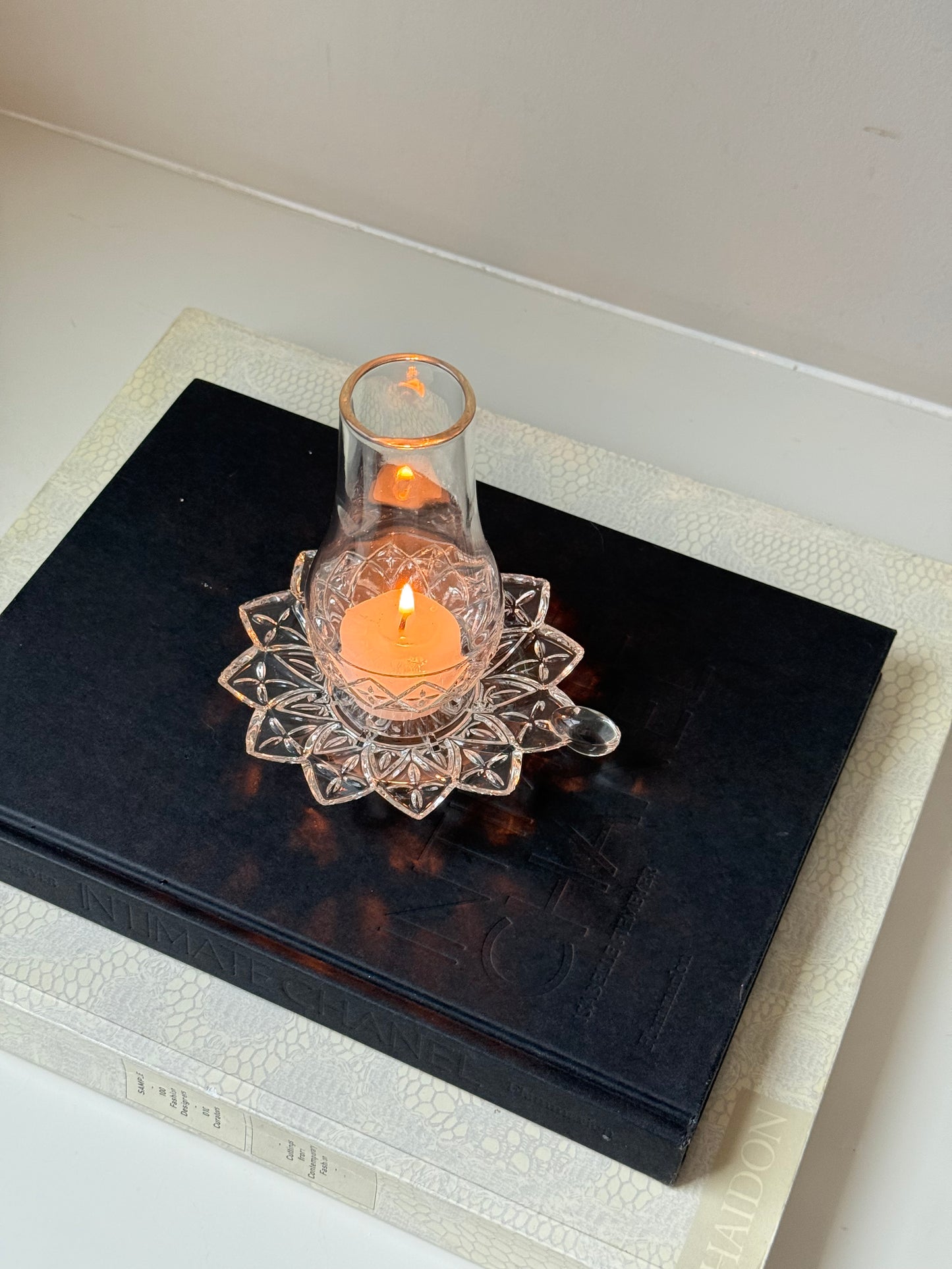 Vintage Glass Tealight Candle Holder with Chimney