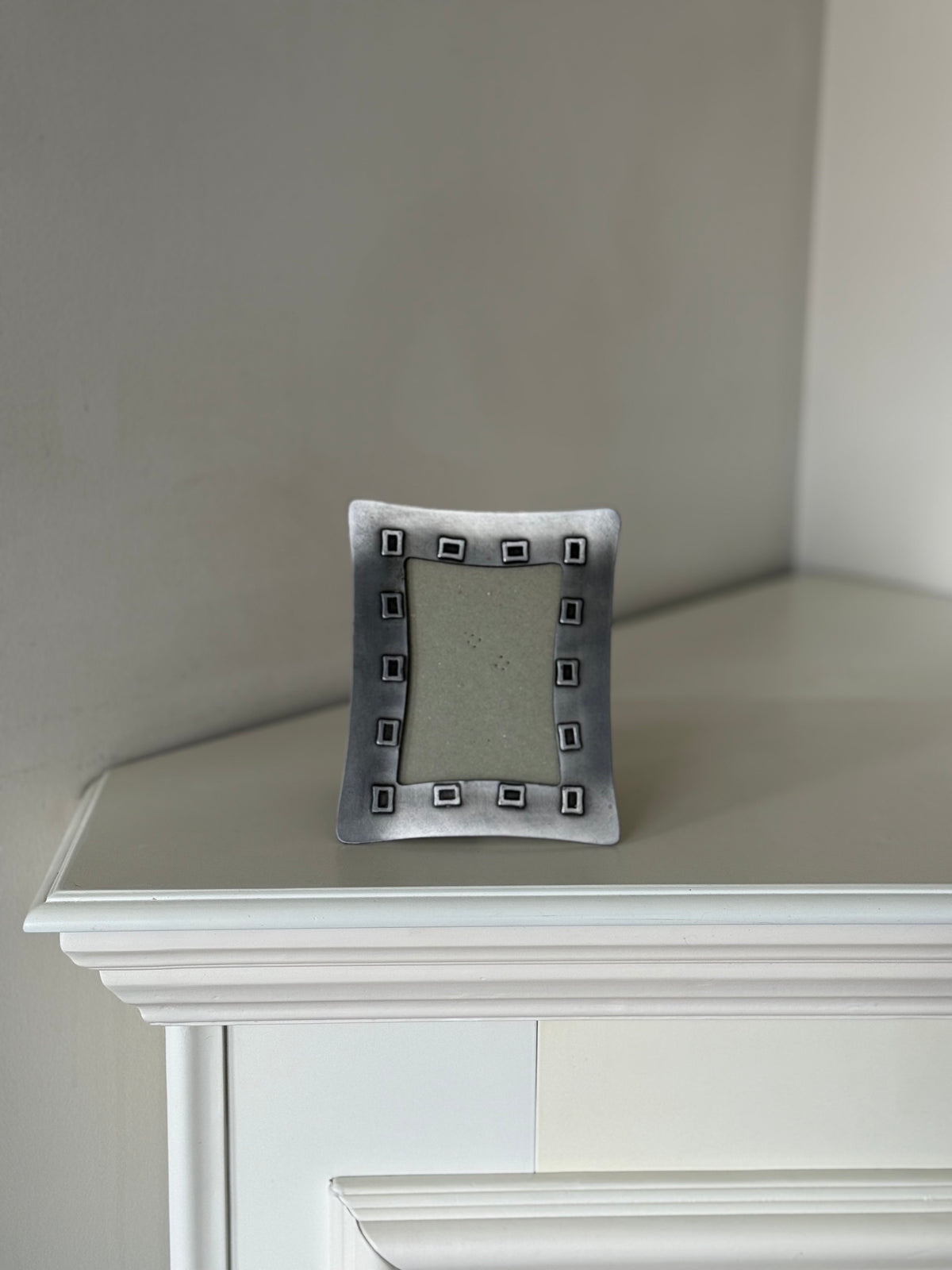 Heavy Vintage Silver-Tone Geometric Picture Frame