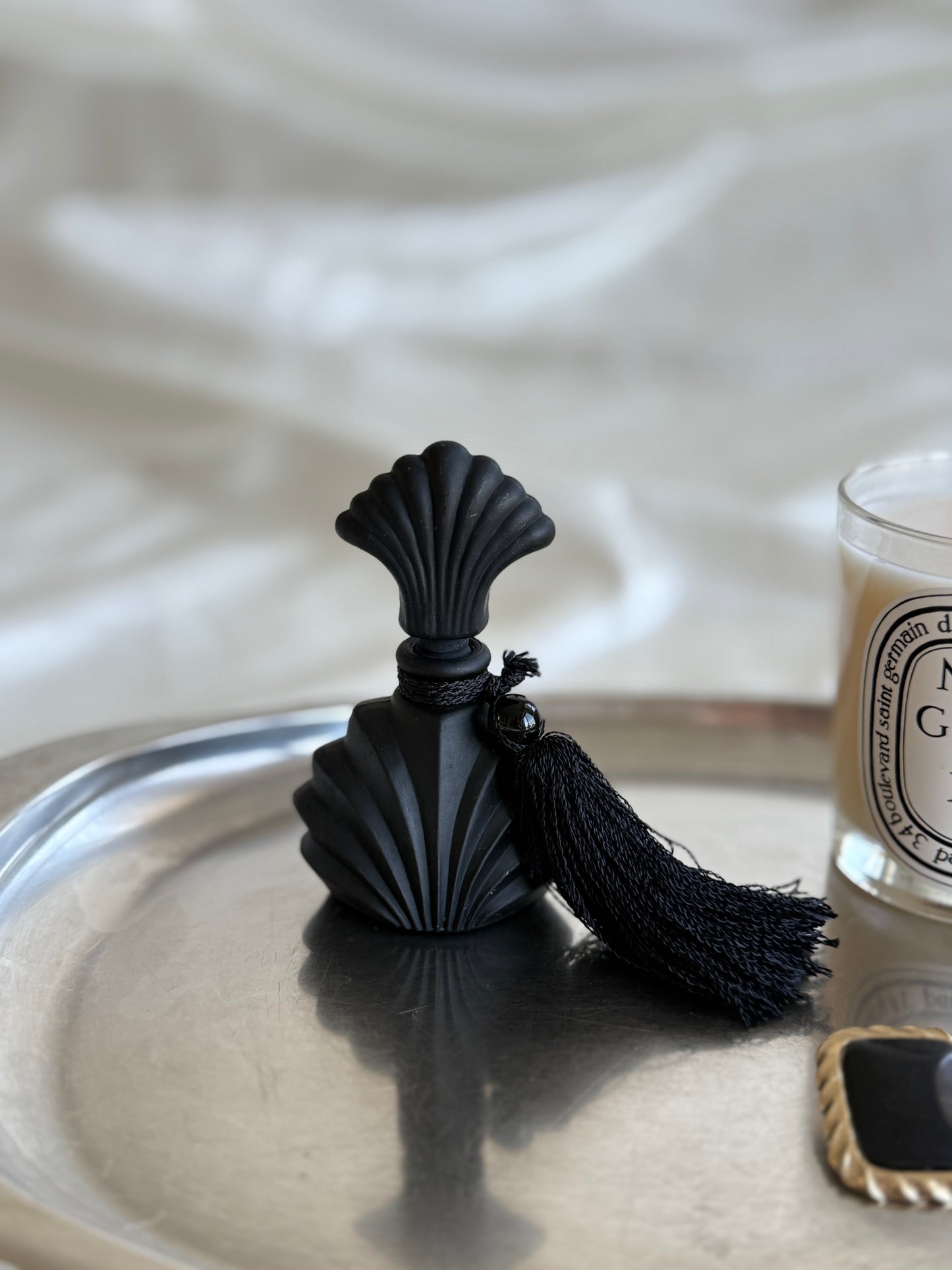 Vintage Matte Black Perfume Bottle with Tassel