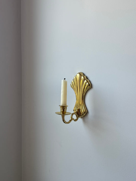 Brass Shell-Back Wall Candle Sconce