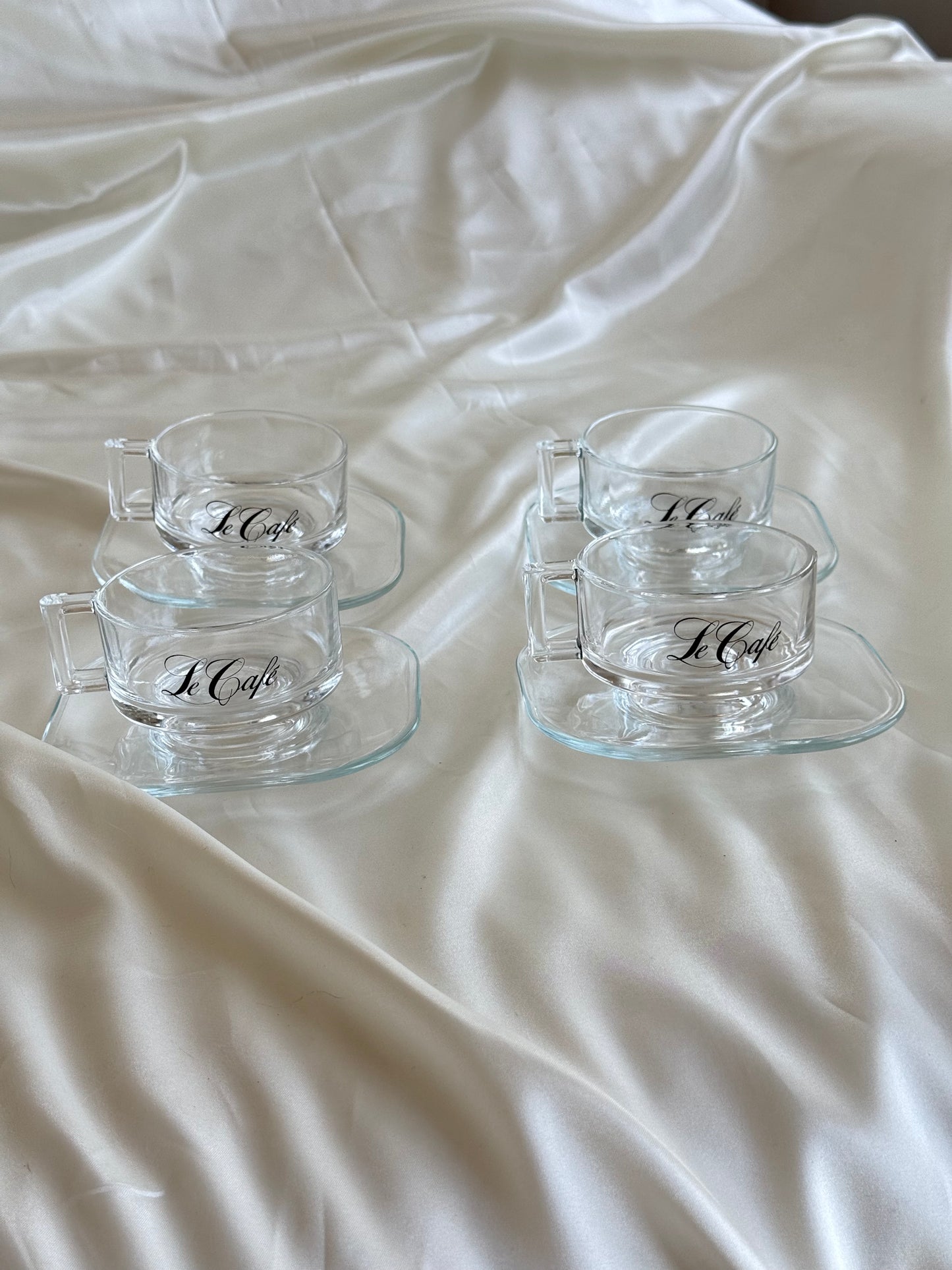 Vintage Joe Colombo “Le Café” Glass Coffee Cup & Saucer Set – Made in Italy (Set of 4)