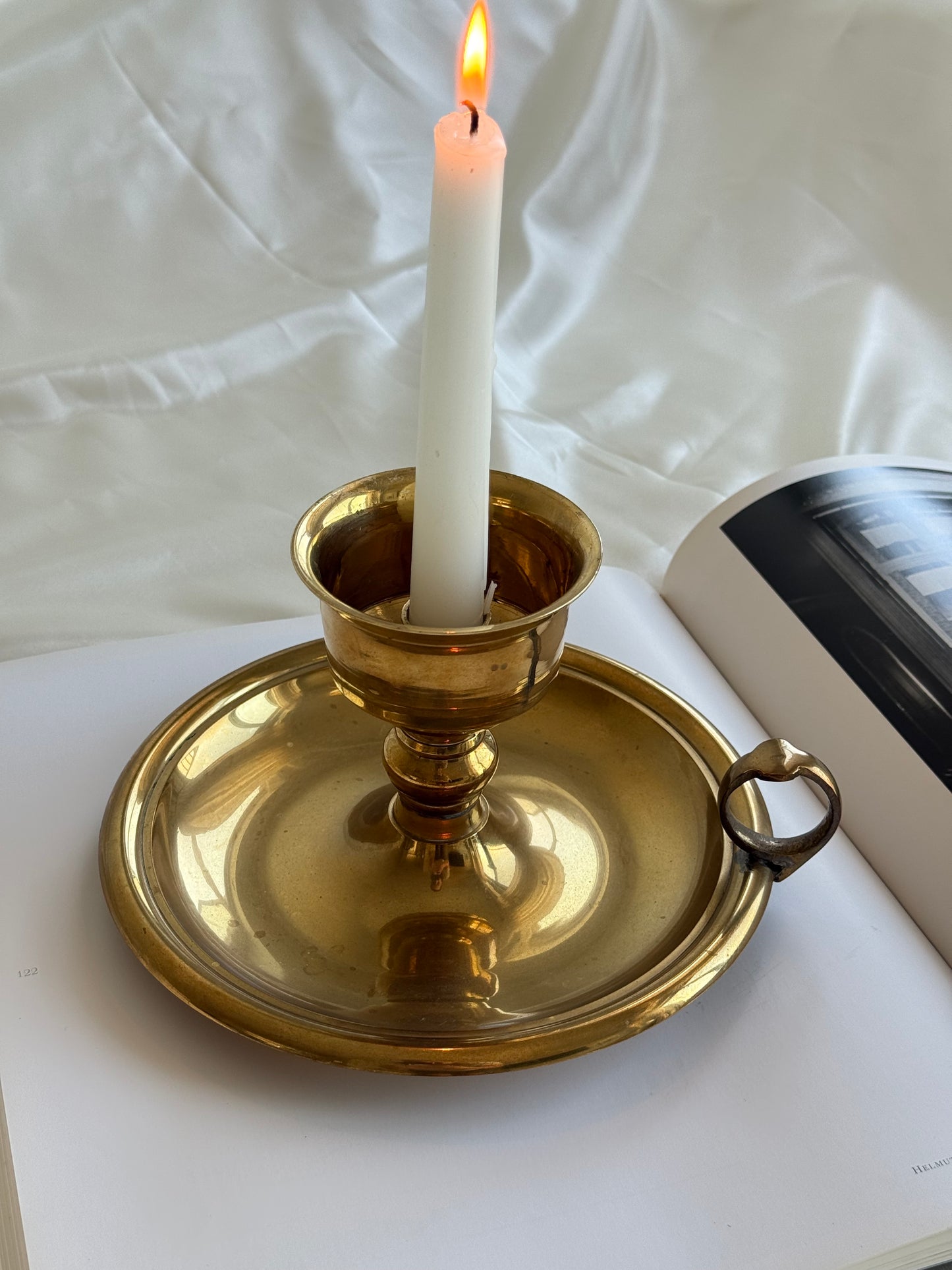 Vintage XL Solid Brass Chamberstick Candle Holder