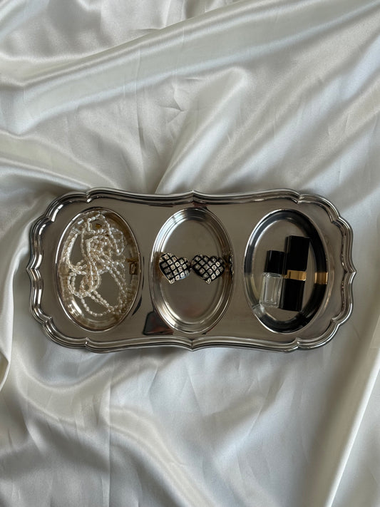 Vintage Silver Plated Triple Compartment Serving Tray / Jewelry Organizer