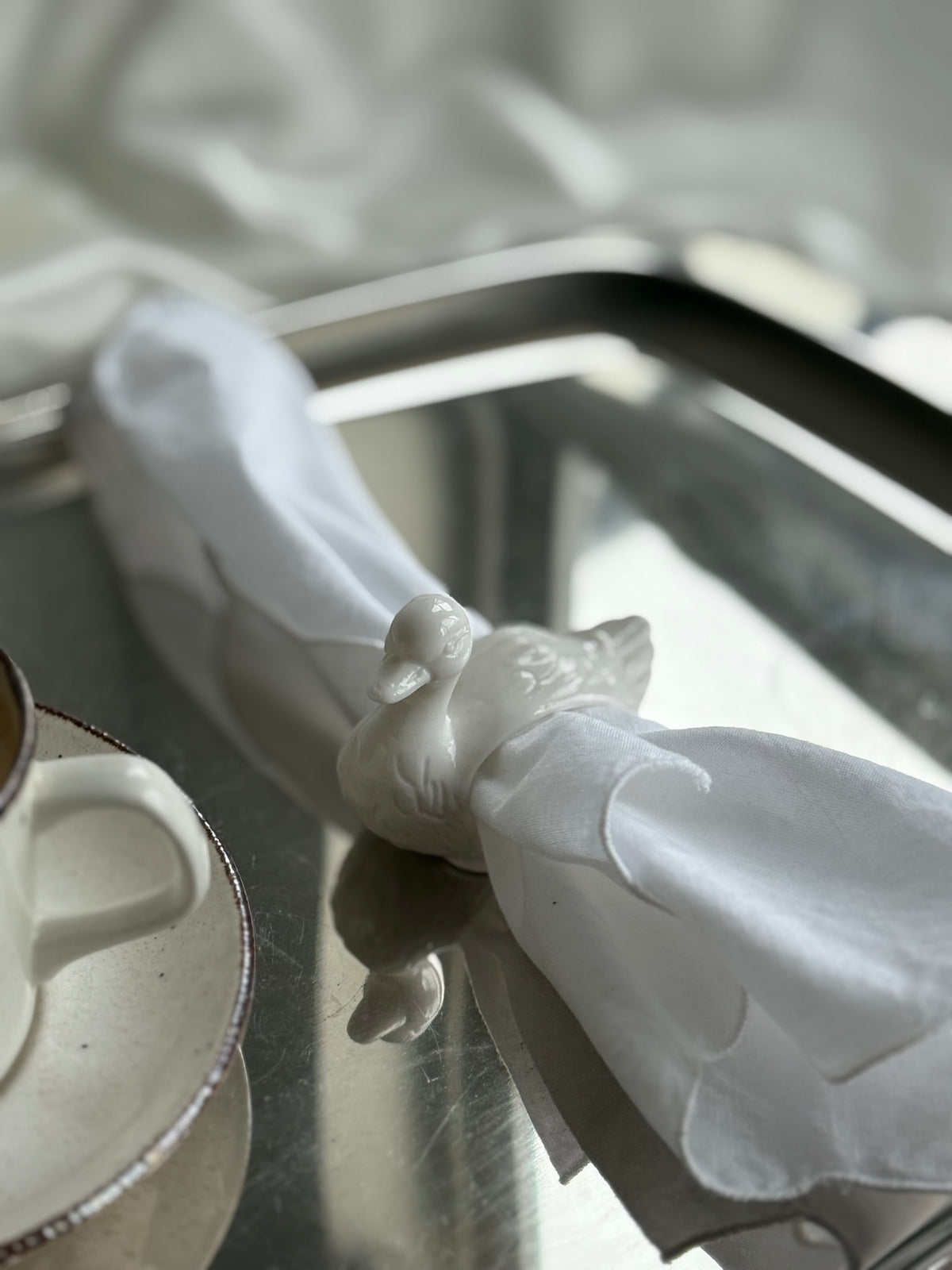 Set of 4 Vintage Porcelain Duck Napkin Rings