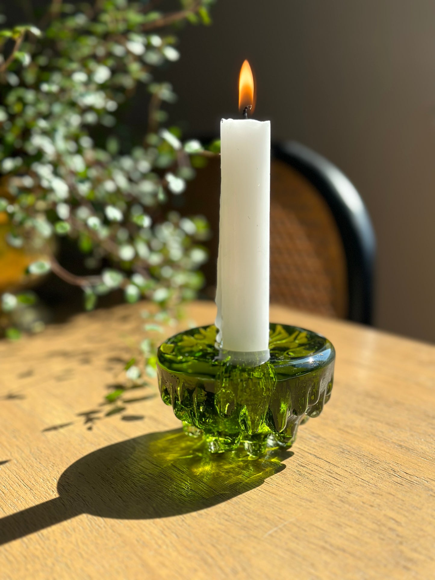 Green glass candleholder