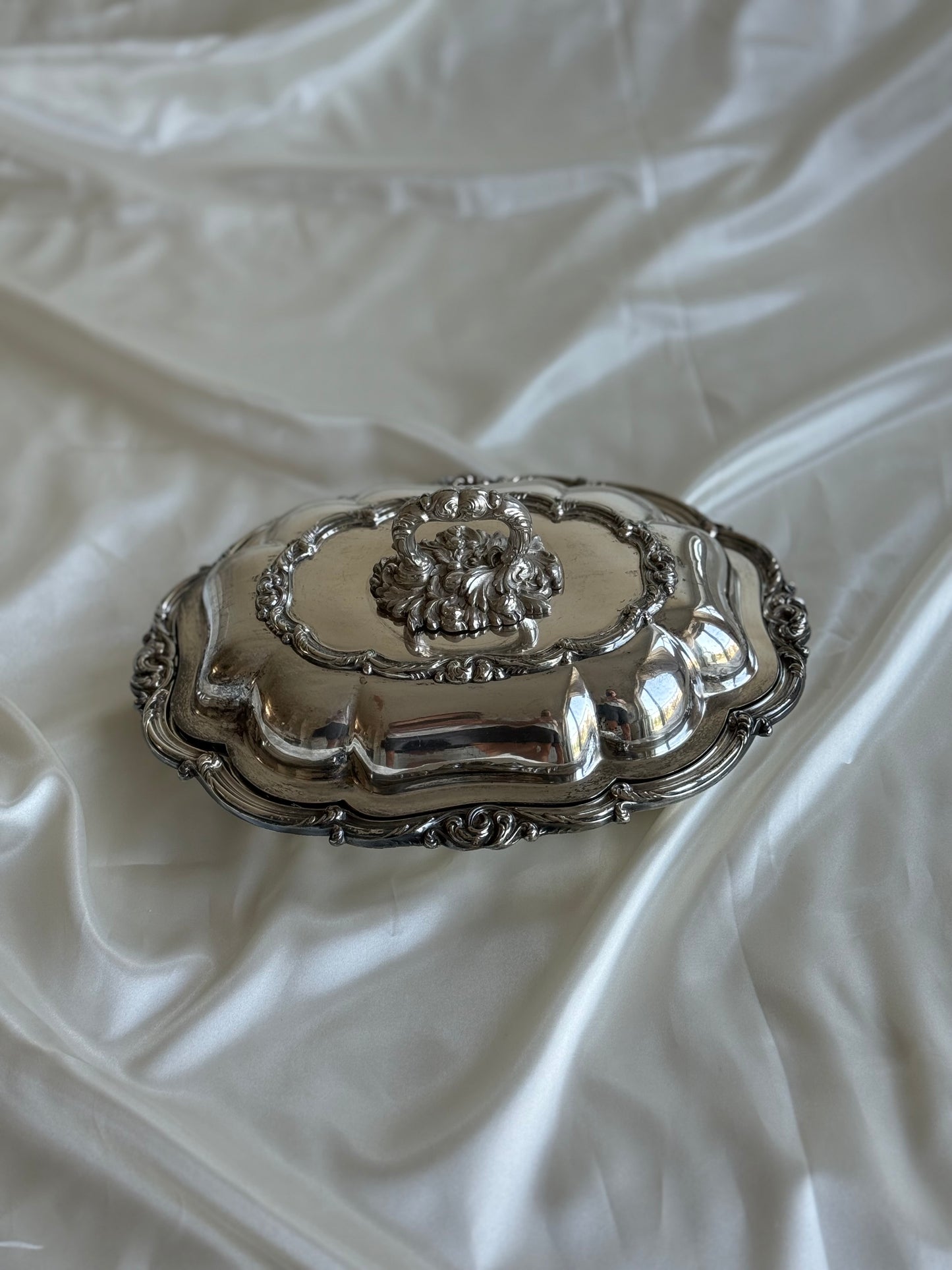 Antique Rococo Revival Lidded Entrée Dish with Removable Lock Handle
