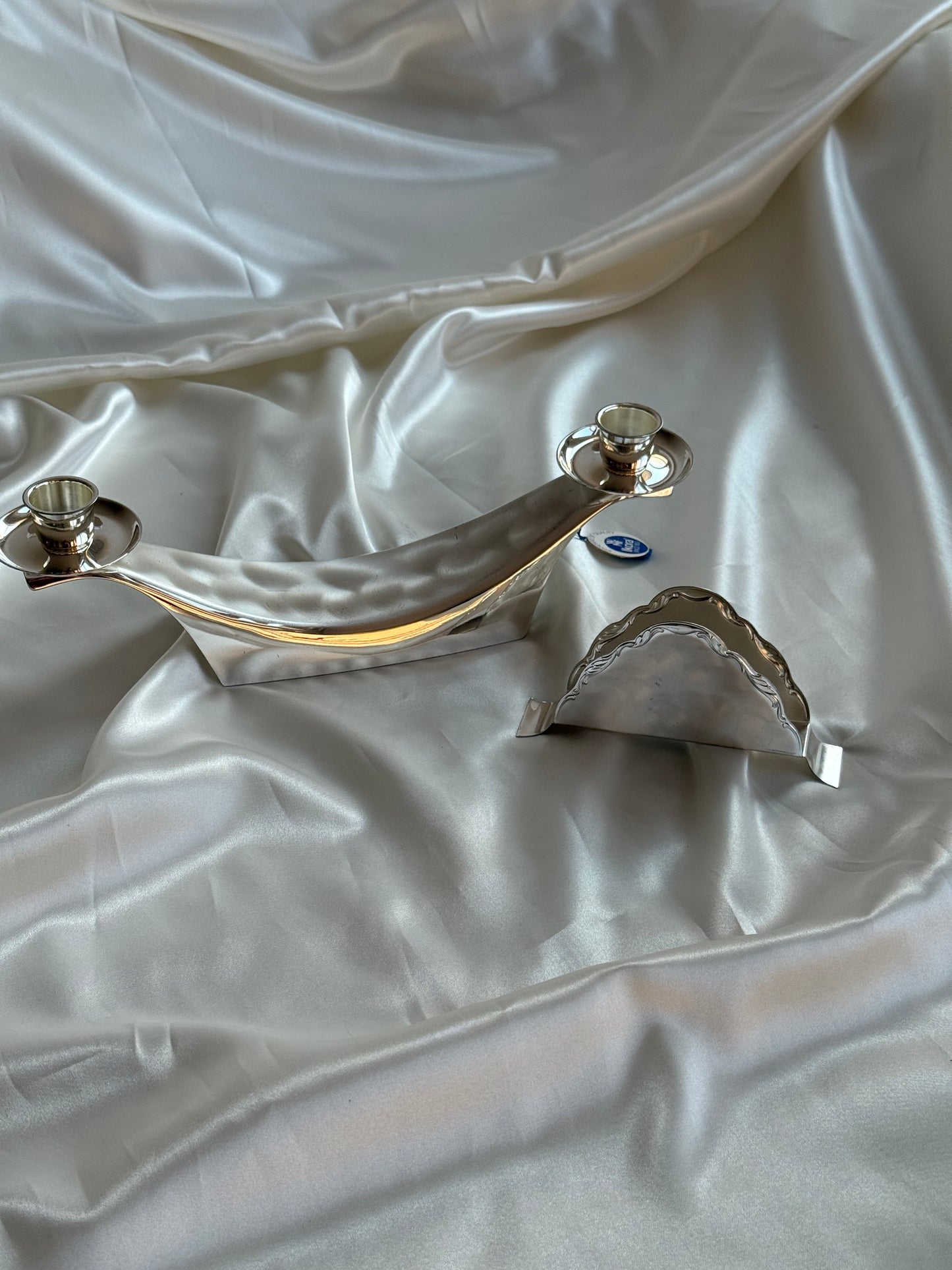 Vintage WMF Ikora Silver-Plated Candleholder & Napkin Holder Set