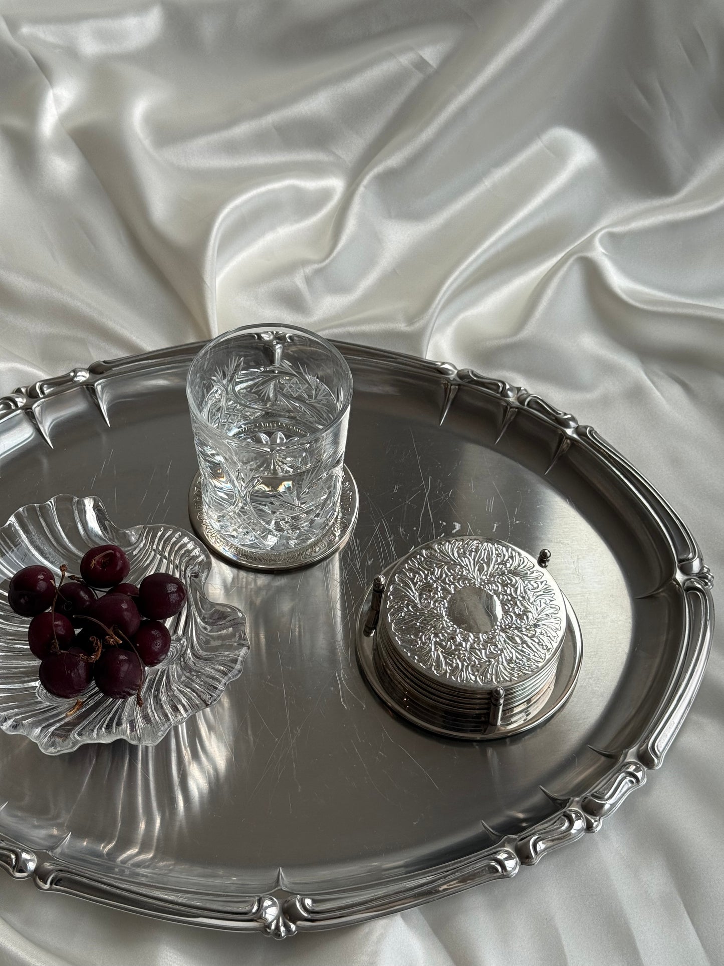 Vintage Silver-Plated Engraved Coaster Set