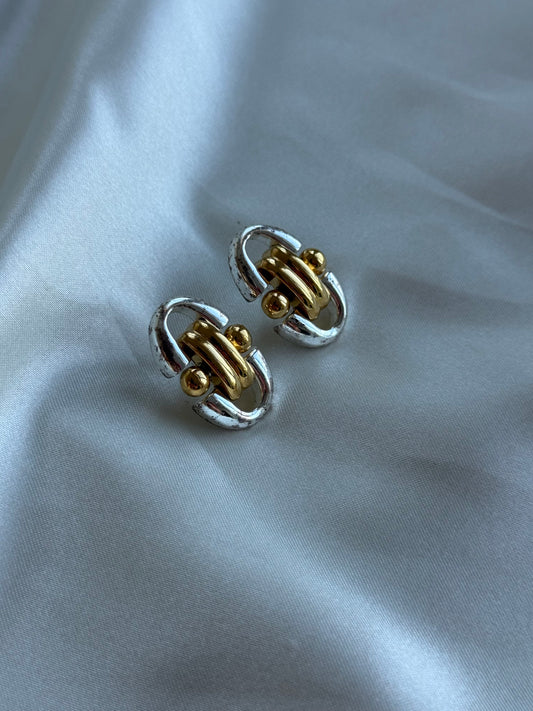 Vintage Two-Tone Sculptural Stud Earrings