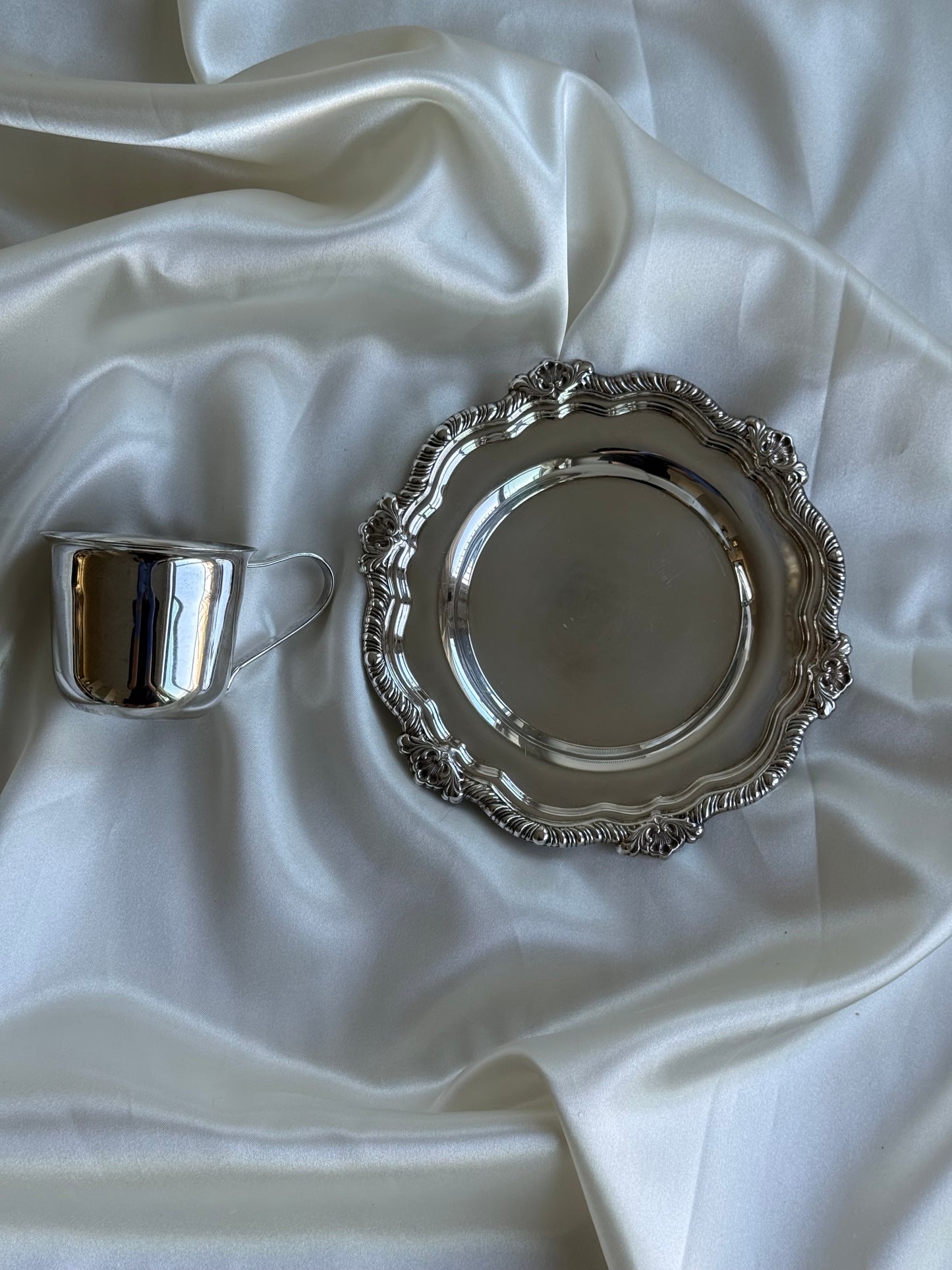 Vintage Silver-Plated Coffee Cup & Saucer