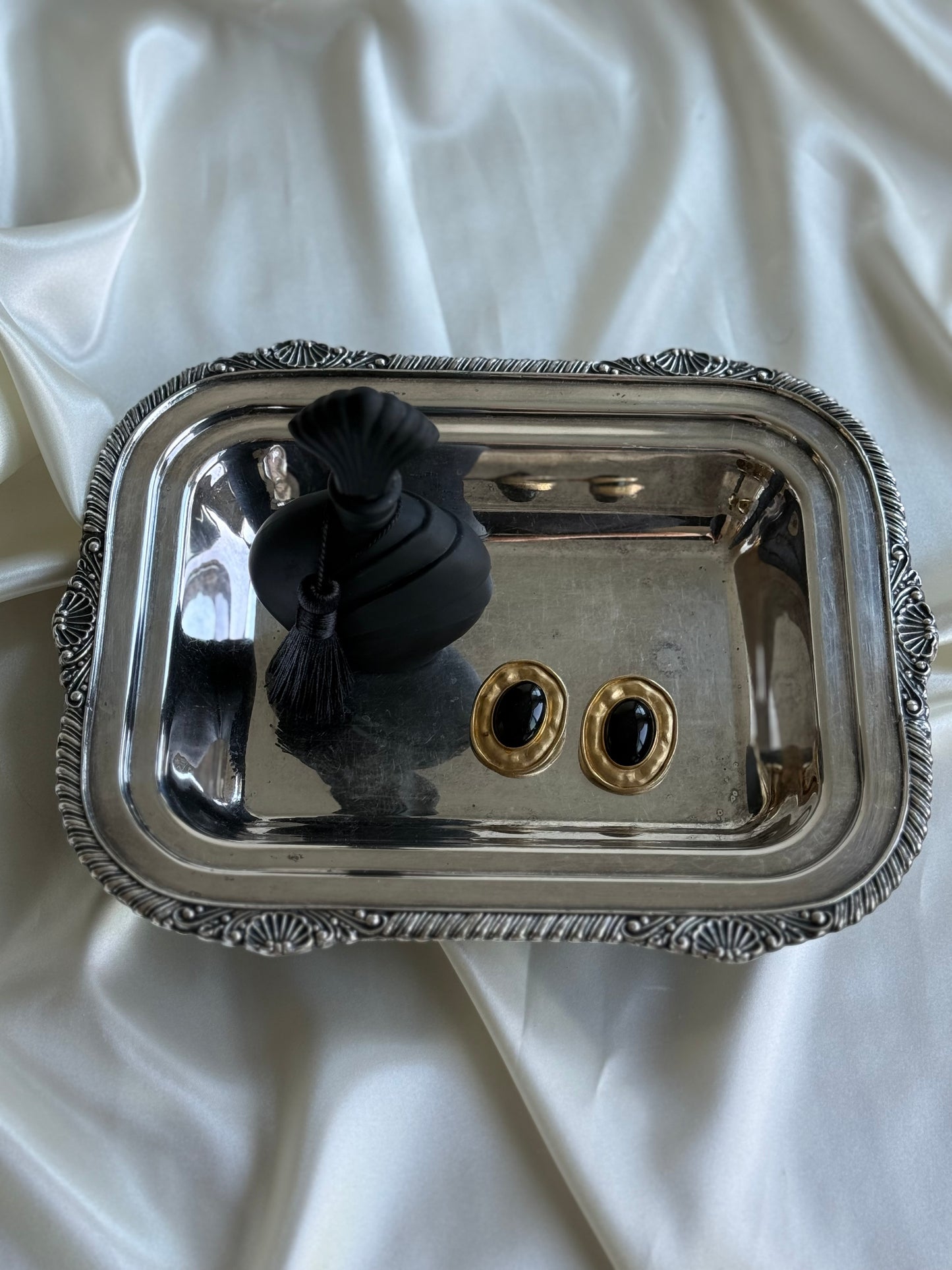 Vintage Heavy Silver-Plated Serving Tray with Shell Detail
