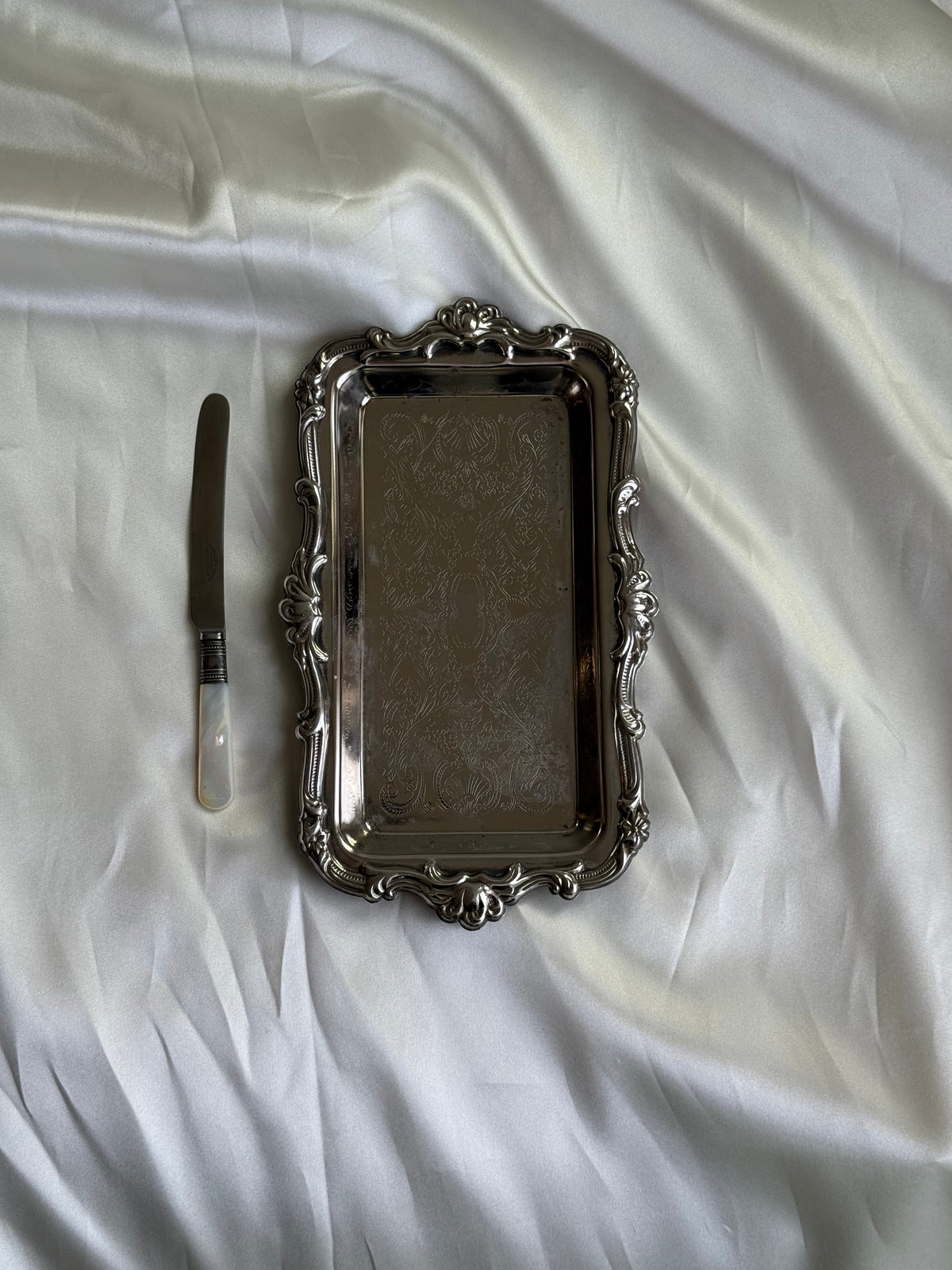 Vintage Silver-Plated Ornate Vanity Tray
