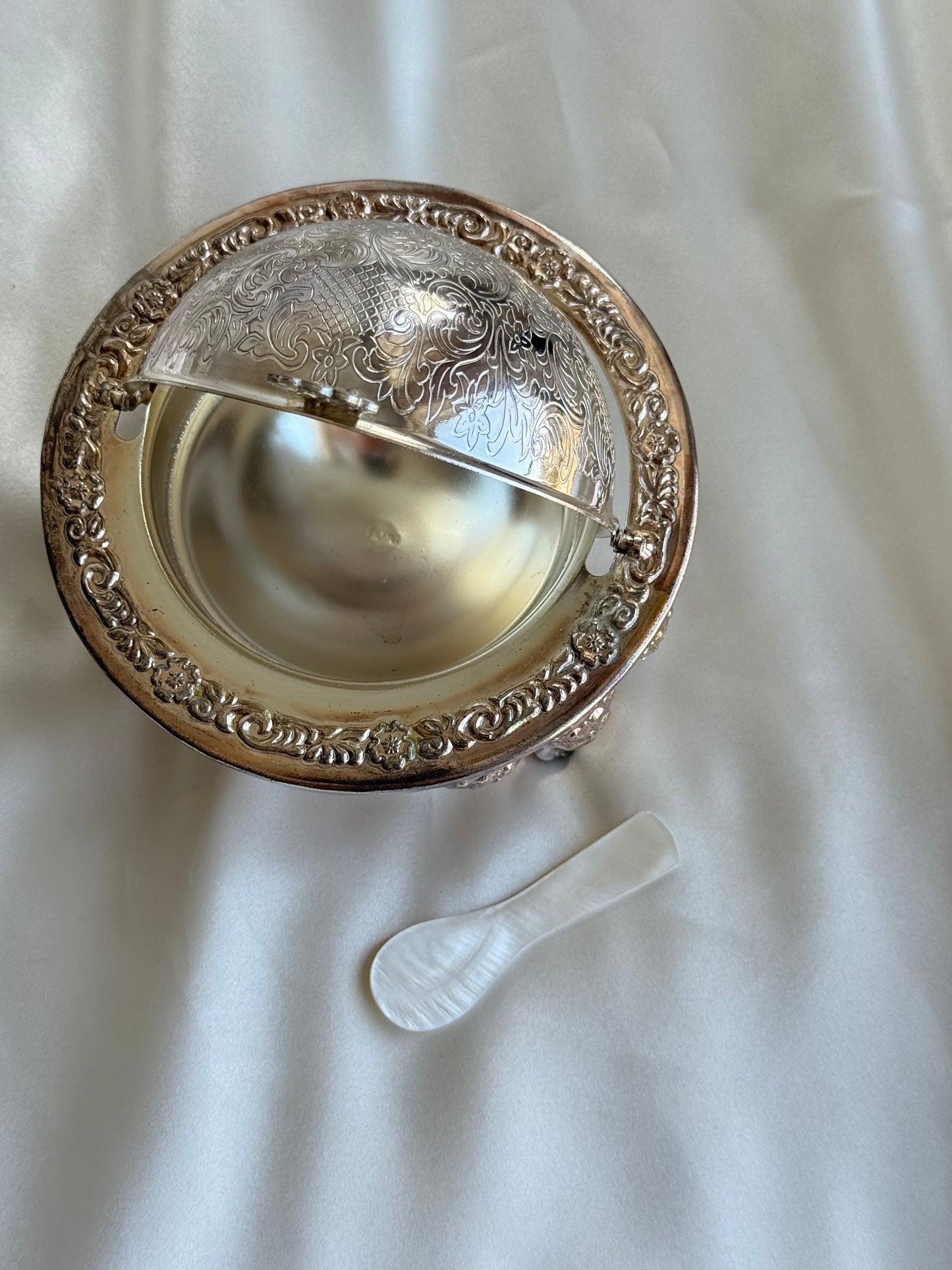 Vintage English Silver Plated Caviar Server with Mother of Pearl Spoon
