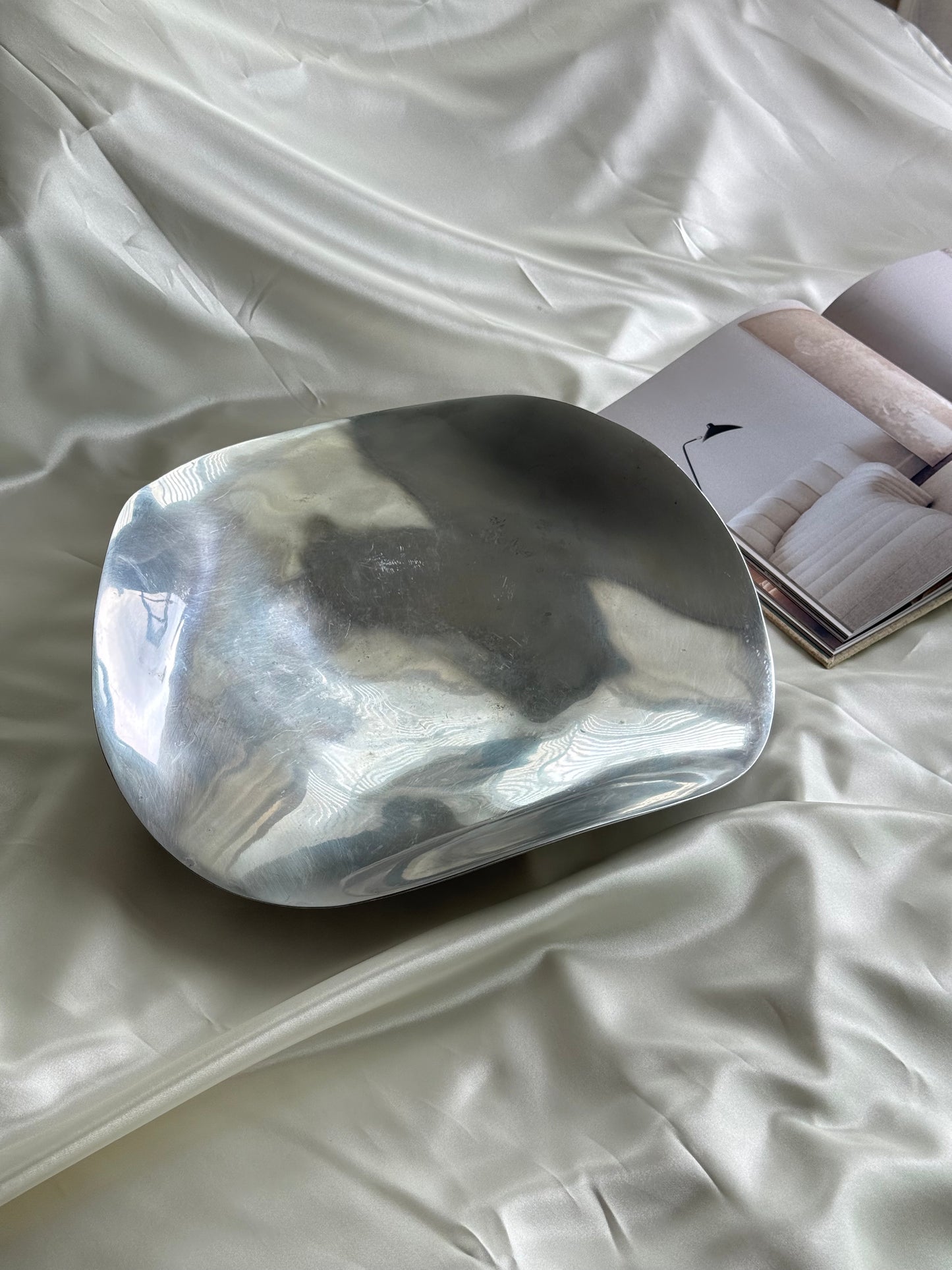 Footed Pewter Centerpiece Bowl – Biomorphic Wave Tray