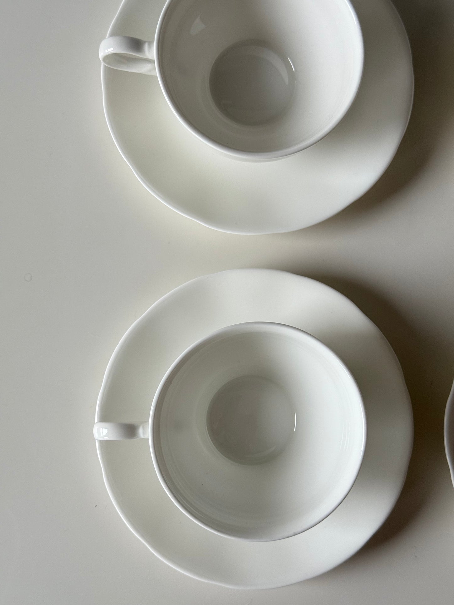 Set of 6 White Porcelain Cups & Saucers