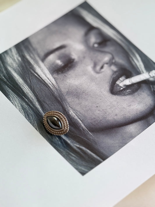 Vintage Gold-Tone & Black Cabochon Clip-On Earrings