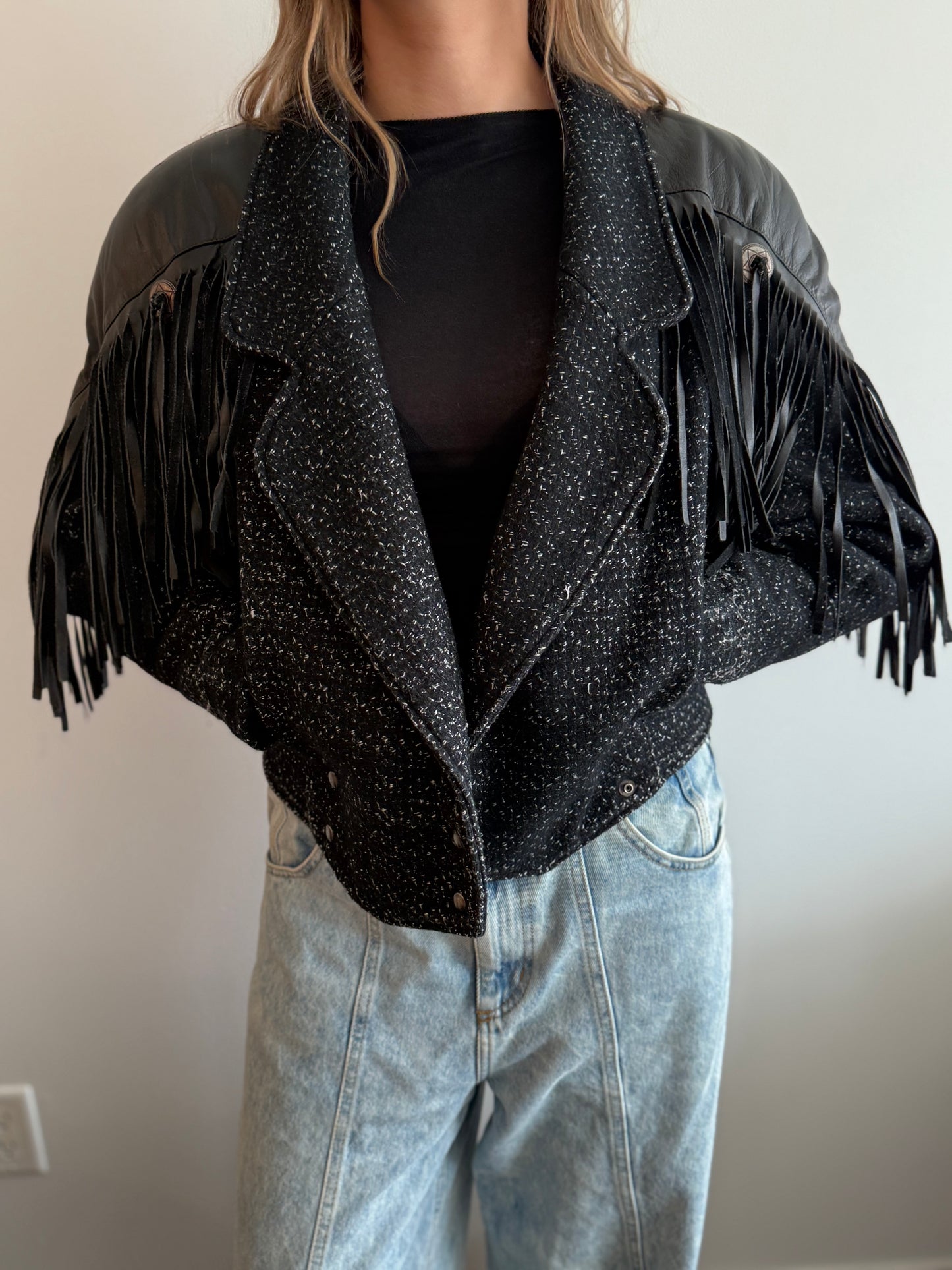 Vintage Wool & Leather Fringe Jacket — S/M