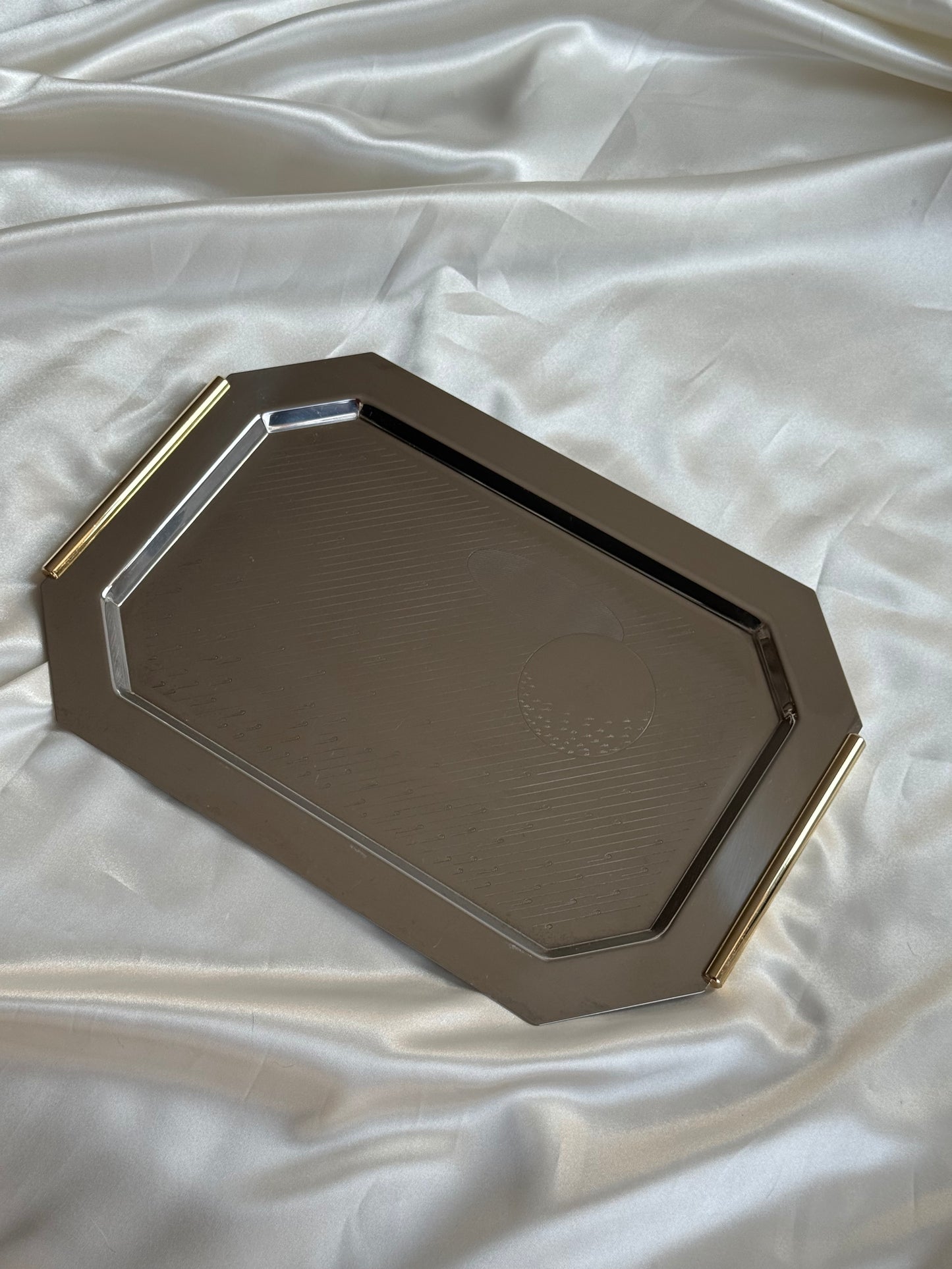 Vintage Italian Stainless Steel & Brass Serving Tray