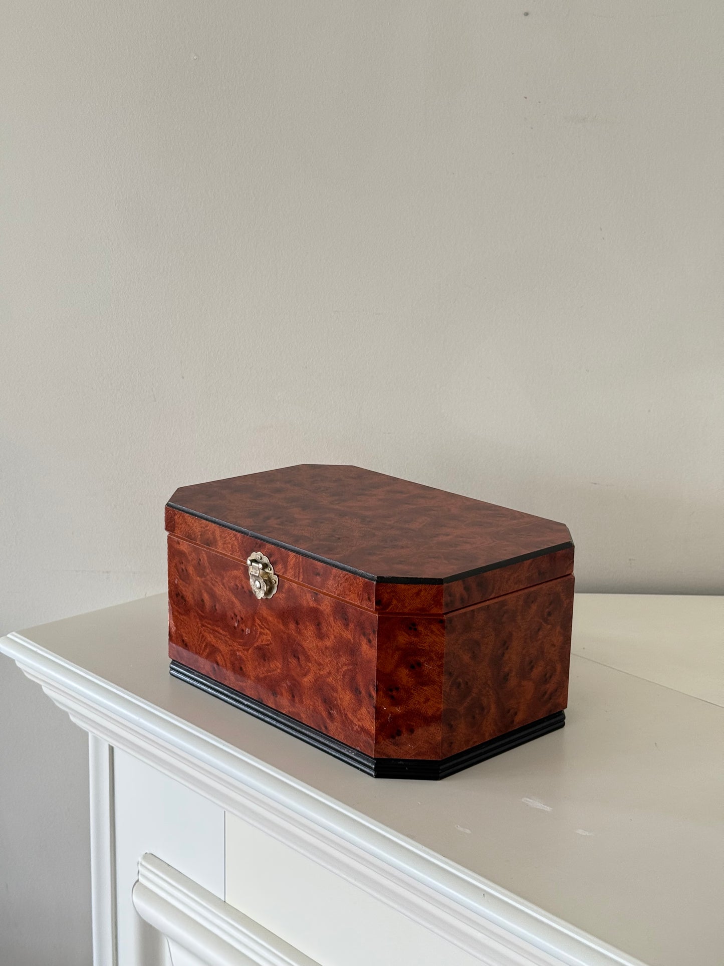 Octagonal Faux Burl Wood Jewelry Box