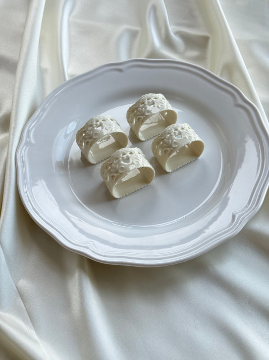 Skye McGhie “Cream Lace” Porcelain Napkin Rings — Set of 6
