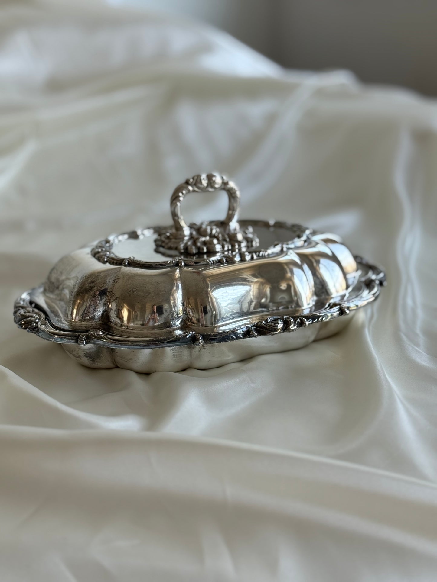 Antique Rococo Revival Lidded Entrée Dish with Removable Lock Handle