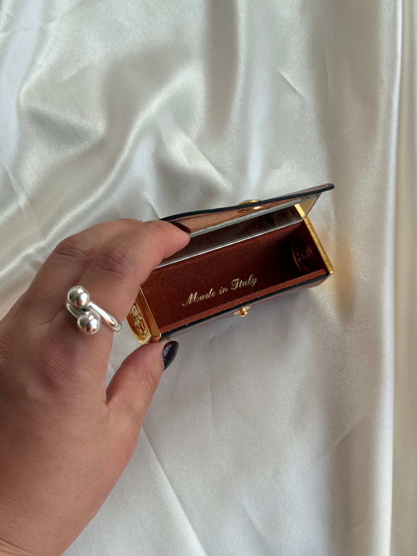Vintage Italian Genuine Leather Lipstick Case with Mirror